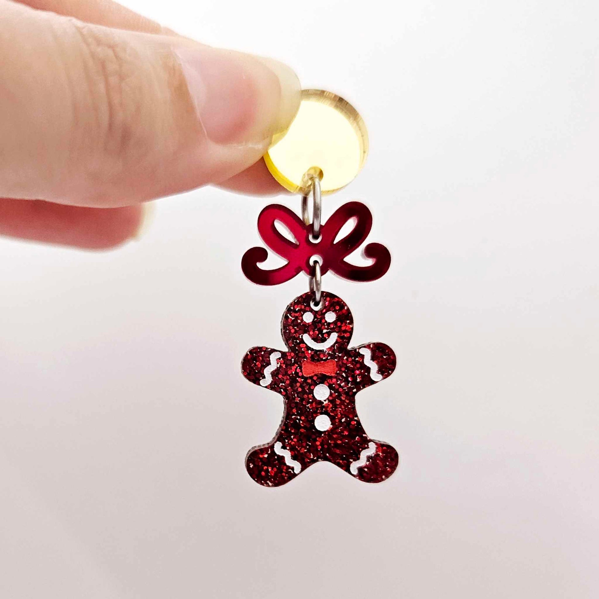 red glitter gingerbread men Christmas Xmas DIY earring supplies laser cut acrylic mini small petite dangles blanks engraved paint fill kids