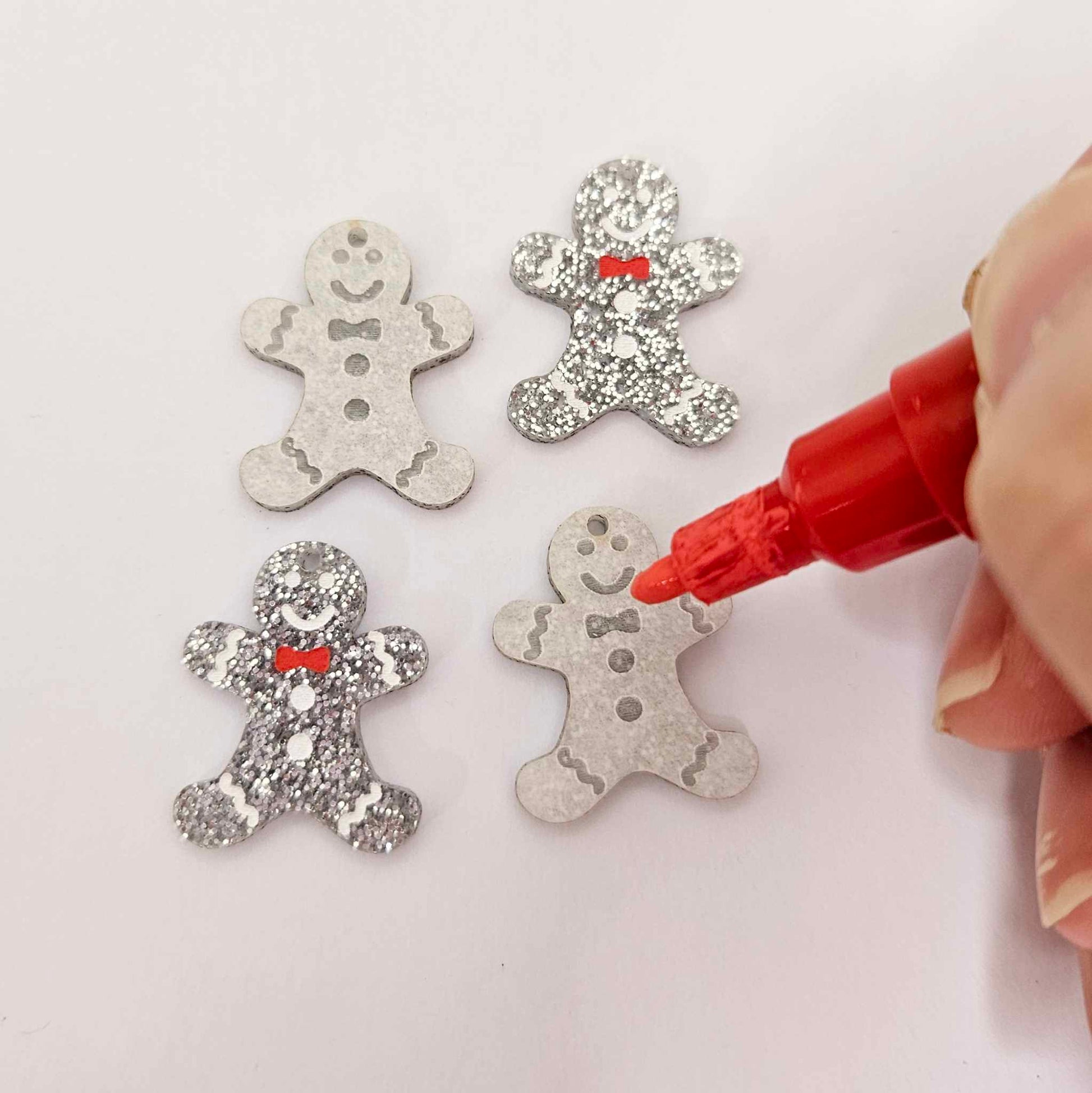 silver glitter gingerbread men Christmas Xmas DIY earring supplies laser cut acrylic mini small petite dangles blanks engraved paint fill kids