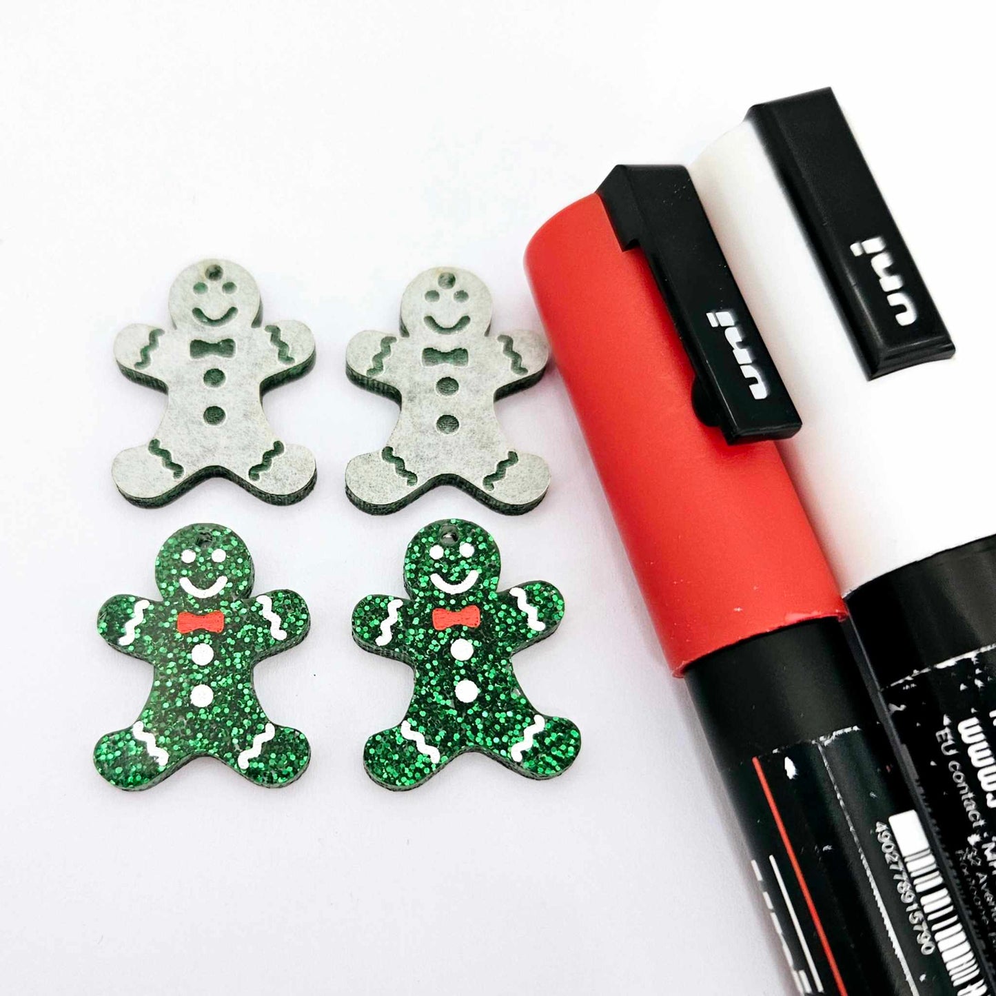 green glitter gingerbread men Christmas Xmas DIY earring supplies laser cut acrylic mini small petite dangles blanks engraved paint fill kids