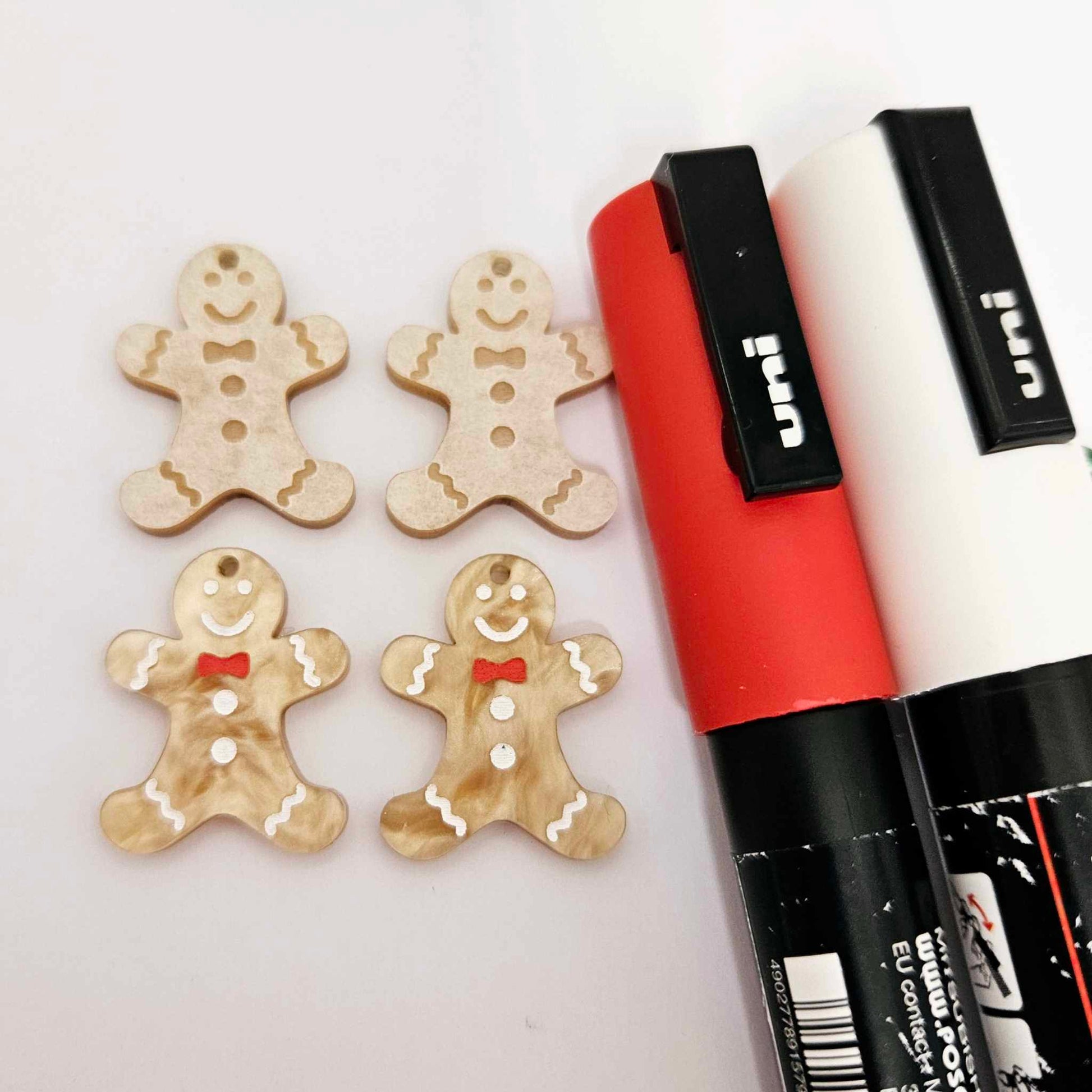 gold brown pearl marble gingerbread men Christmas Xmas DIY earring supplies laser cut acrylic mini small petite dangles blanks engraved paint fill kids