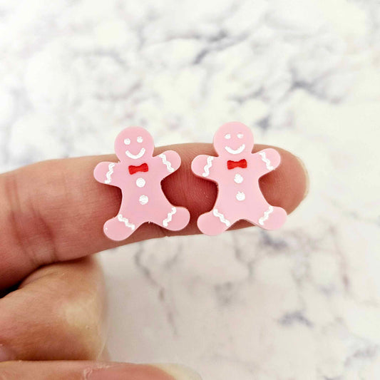 pastel pink gingerbread men Christmas Xmas DIY earring supplies laser cut acrylic studs blanks engraved paint fill
