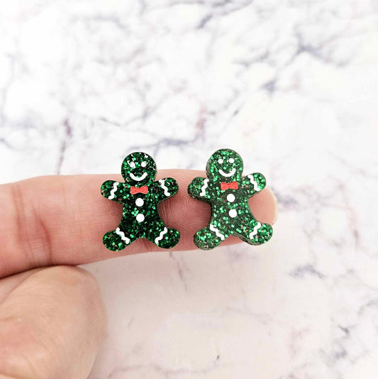 green glitter gingerbread men Christmas Xmas DIY earring supplies laser cut acrylic studs blanks engraved paint fill mixed pack