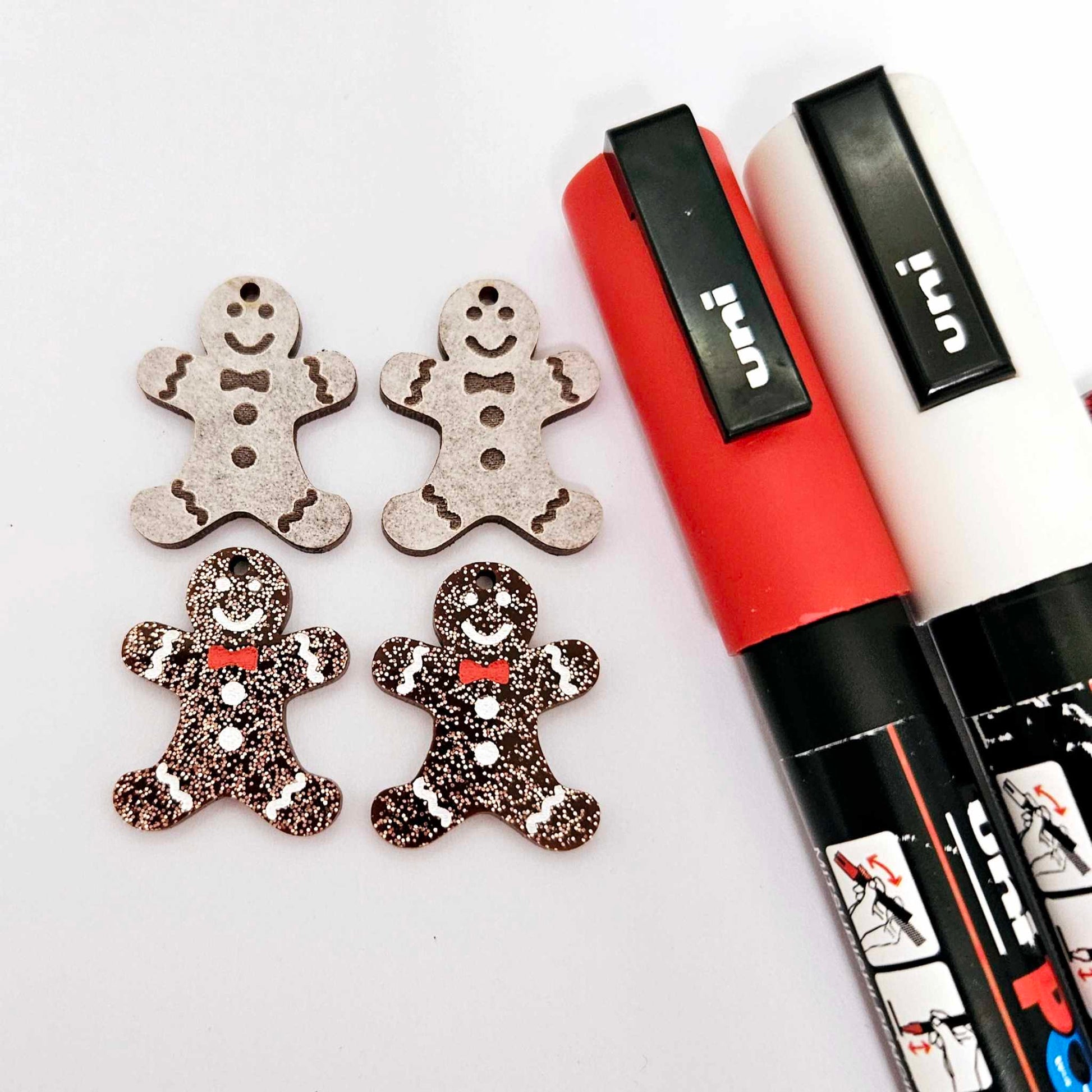 copper bronze brown glitter gingerbread men Christmas Xmas DIY earring supplies laser cut acrylic mini small petite dangles blanks engraved paint fill kids