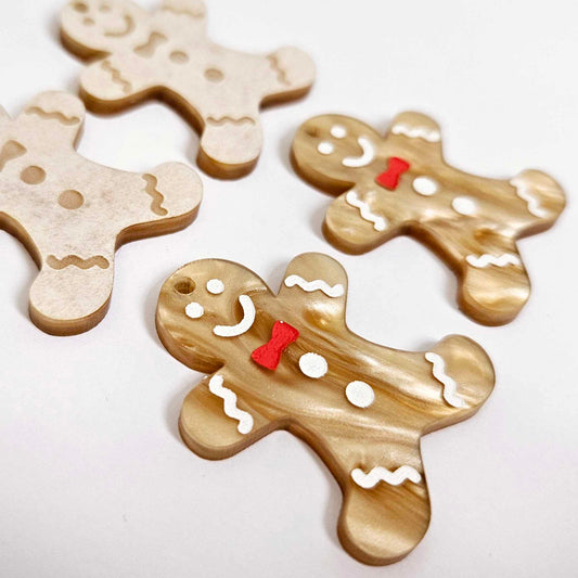 gold brown marble gingerbread men Christmas Xmas DIY earring supplies laser cut acrylic dangles blanks engraved paint fill