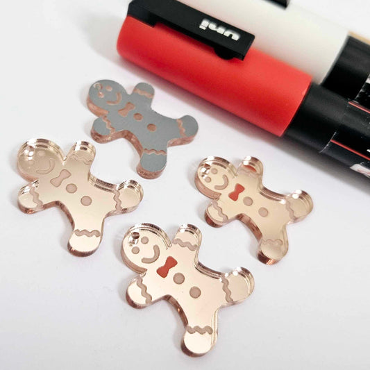 rose gold mirror gingerbread men Christmas Xmas DIY earring supplies laser cut acrylic mini small petite dangles blanks engraved paint fill kids