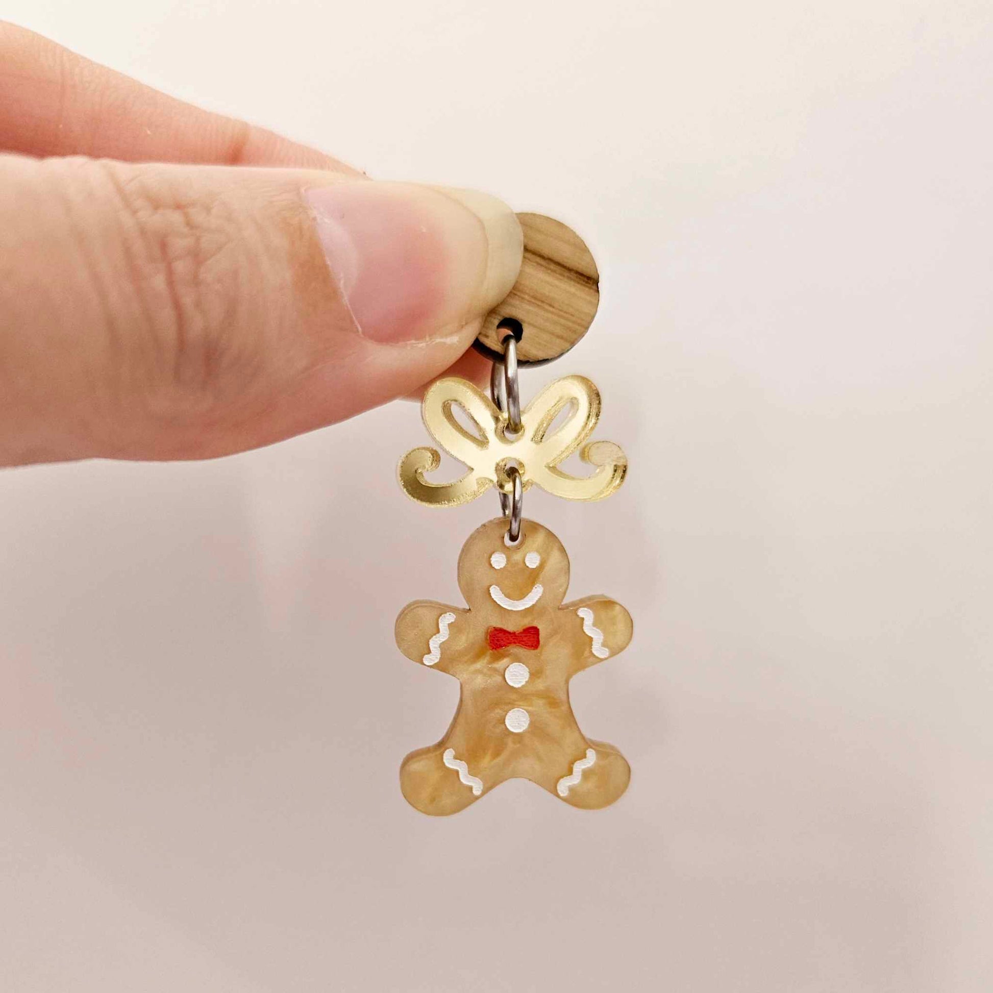 gold brown pearl marble gingerbread men Christmas Xmas DIY earring supplies laser cut acrylic mini small petite dangles blanks engraved paint fill kids