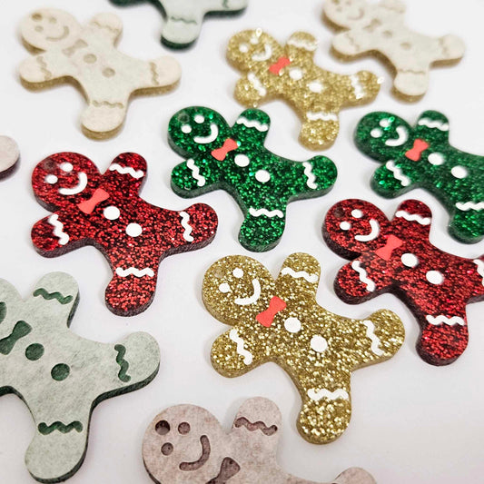 gold green red glitter mixed pack gingerbread men Christmas Xmas DIY earring supplies laser cut acrylic dangles blanks engraved paint fill