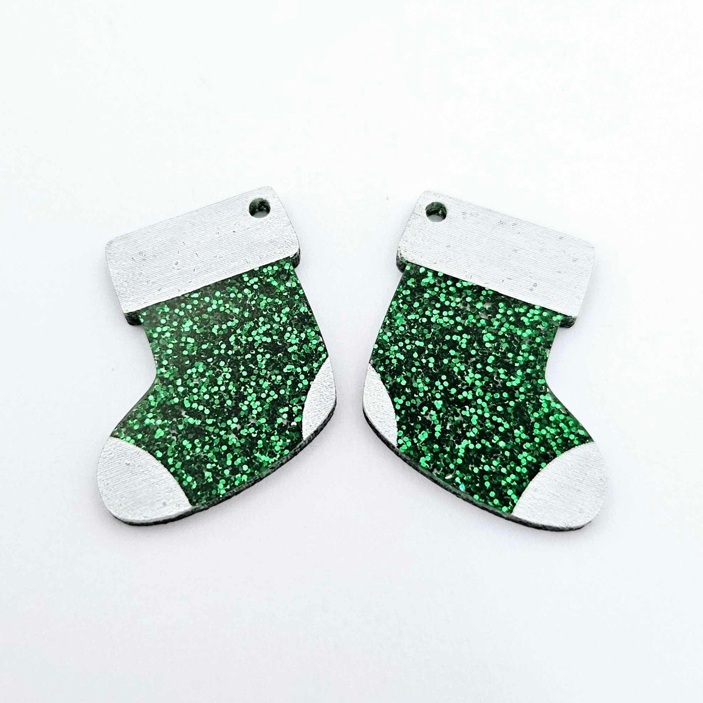 green glitter stockings Christmas DIY earring supplies laser cut acrylic dangles blanks engraved paint fill craft