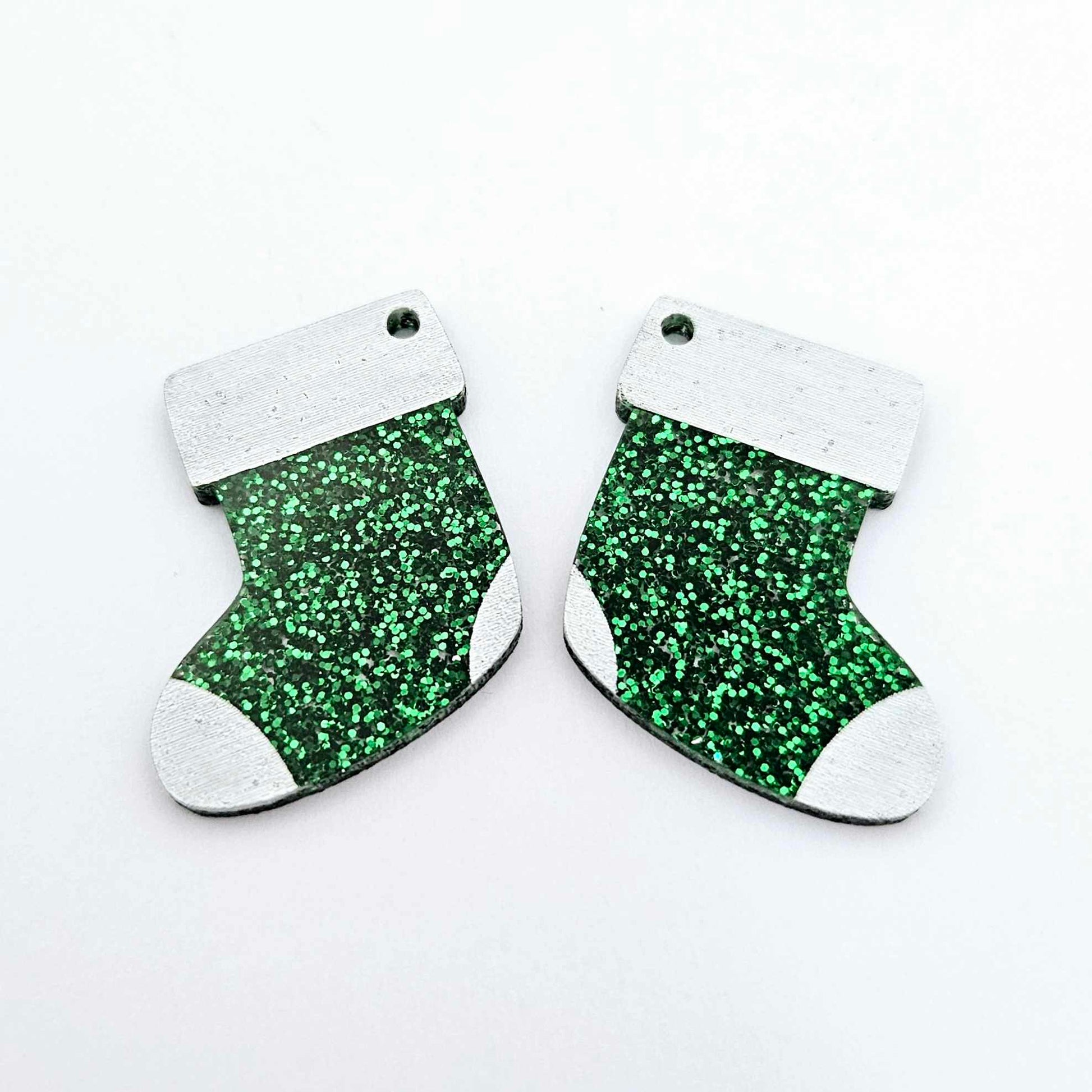 green glitter stockings Christmas DIY earring supplies laser cut acrylic dangles blanks engraved paint fill craft