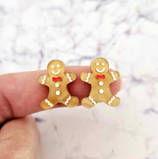 gold pearl caramel brown marble gingerbread men Christmas Xmas DIY earring supplies laser cut acrylic studs blanks engraved paint fill