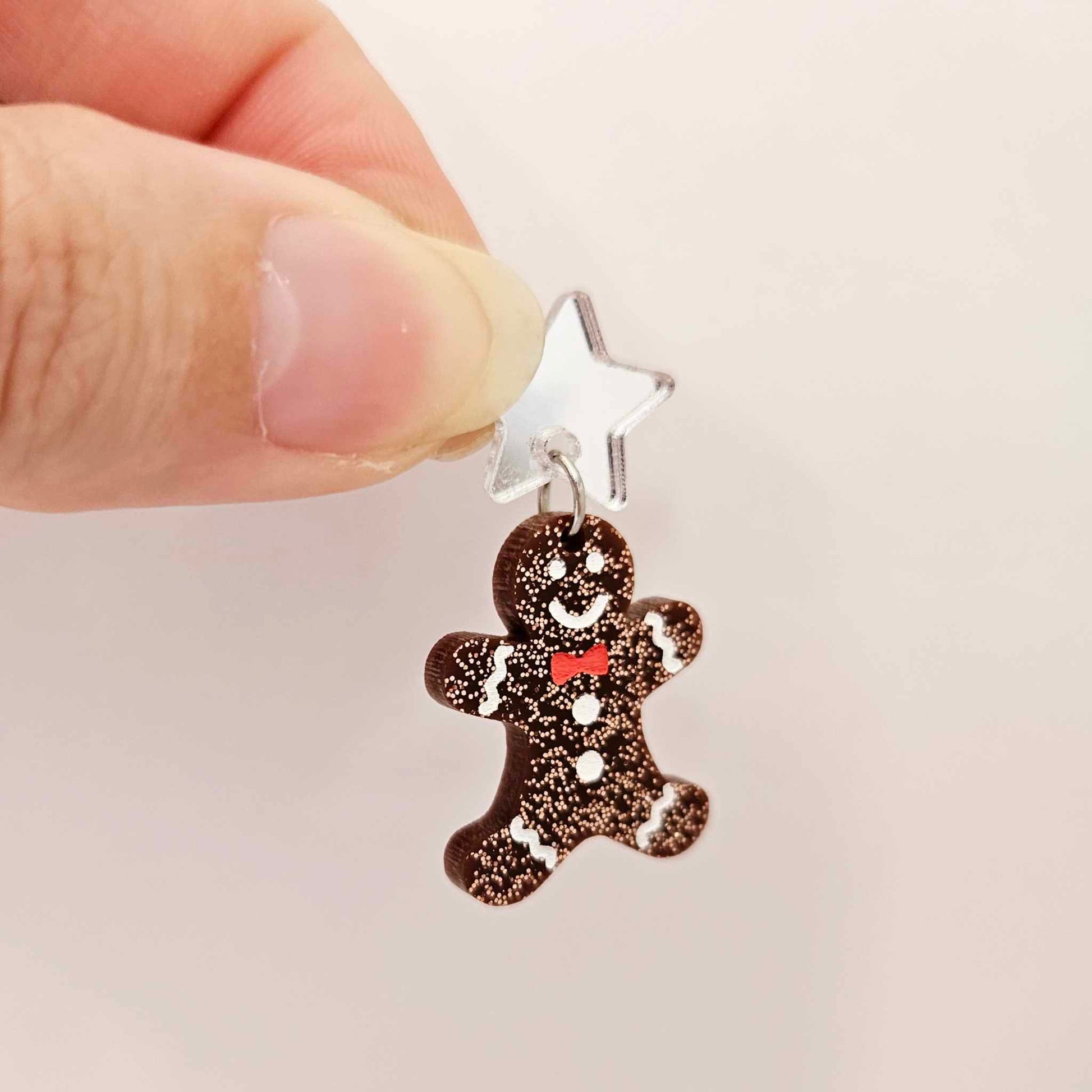 copper bronze brown glitter gingerbread men Christmas Xmas DIY earring supplies laser cut acrylic mini small petite dangles blanks engraved paint fill kids