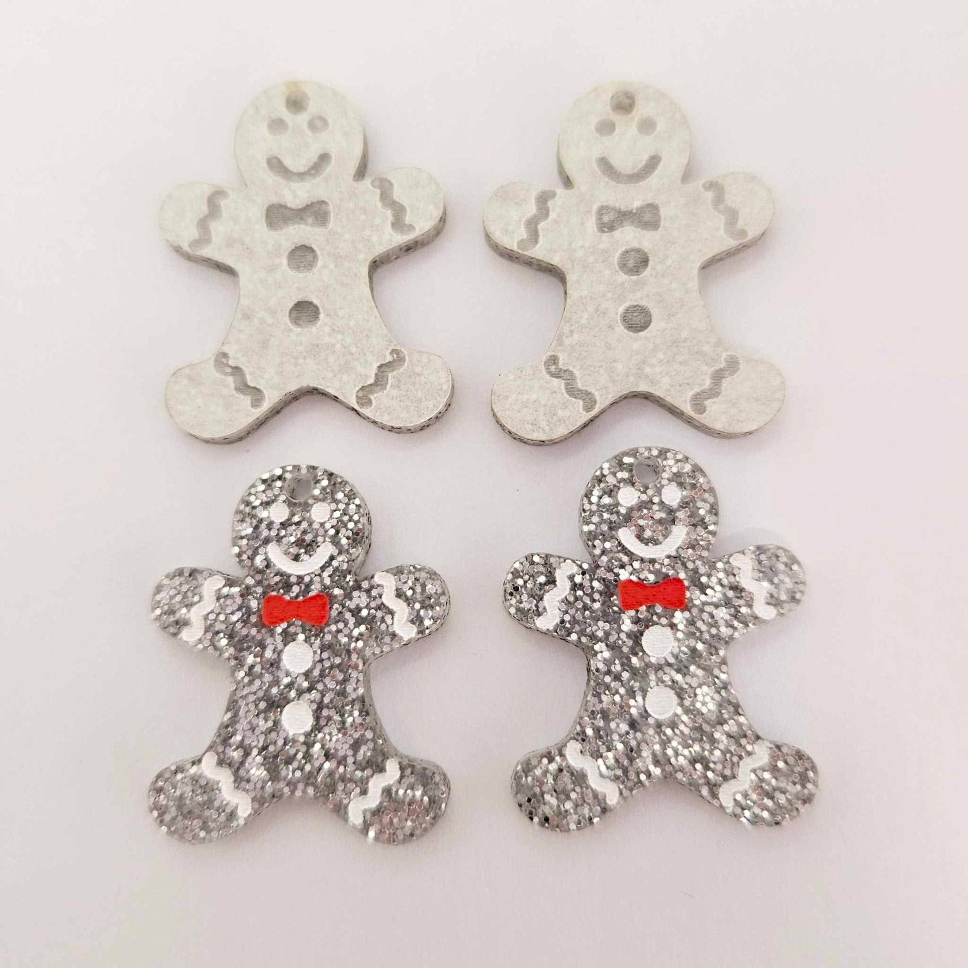 silver glitter gingerbread men Christmas Xmas DIY earring supplies laser cut acrylic mini small petite dangles blanks engraved paint fill kids