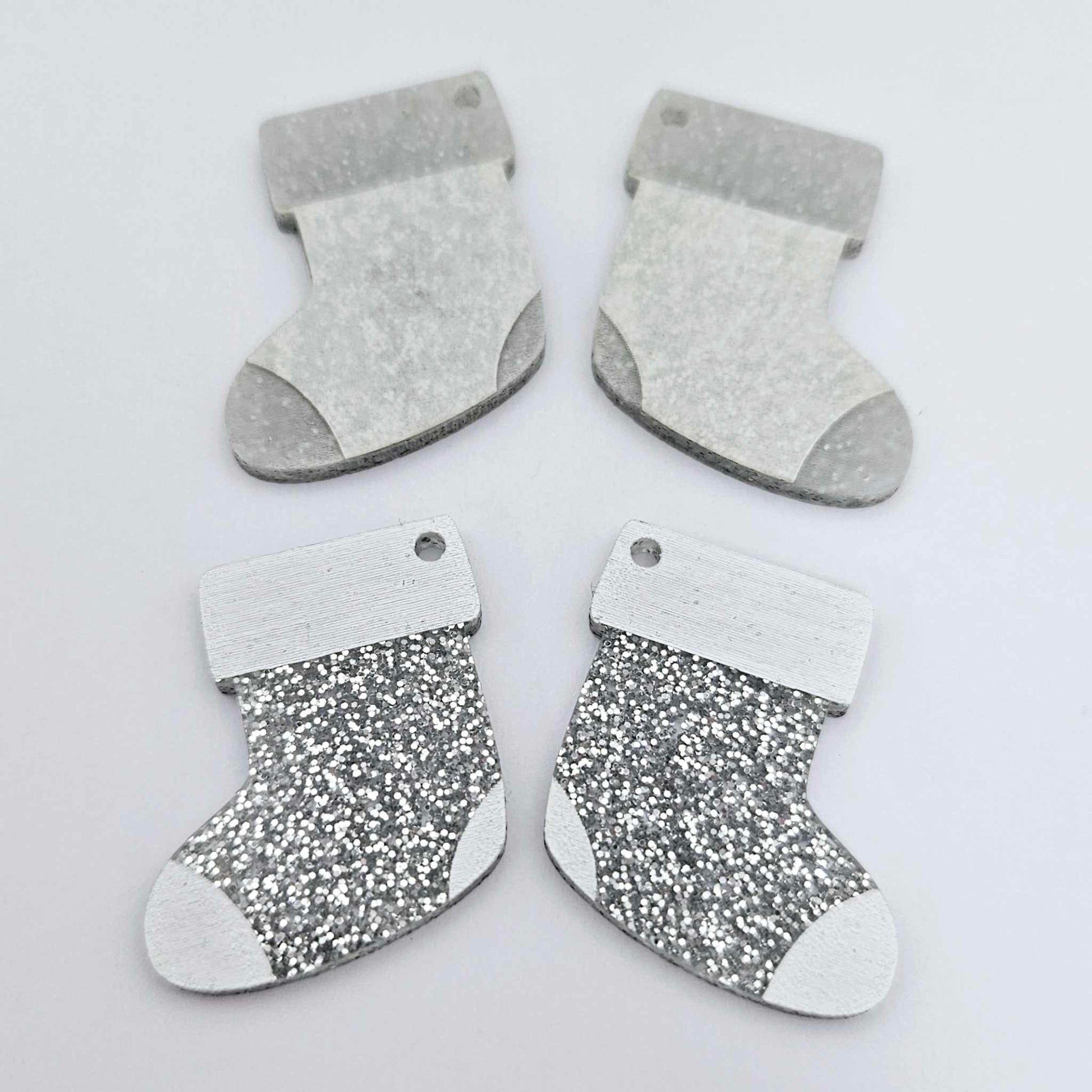silver glitter stockings Christmas DIY earring supplies laser cut acrylic dangles blanks engraved paint fill craft