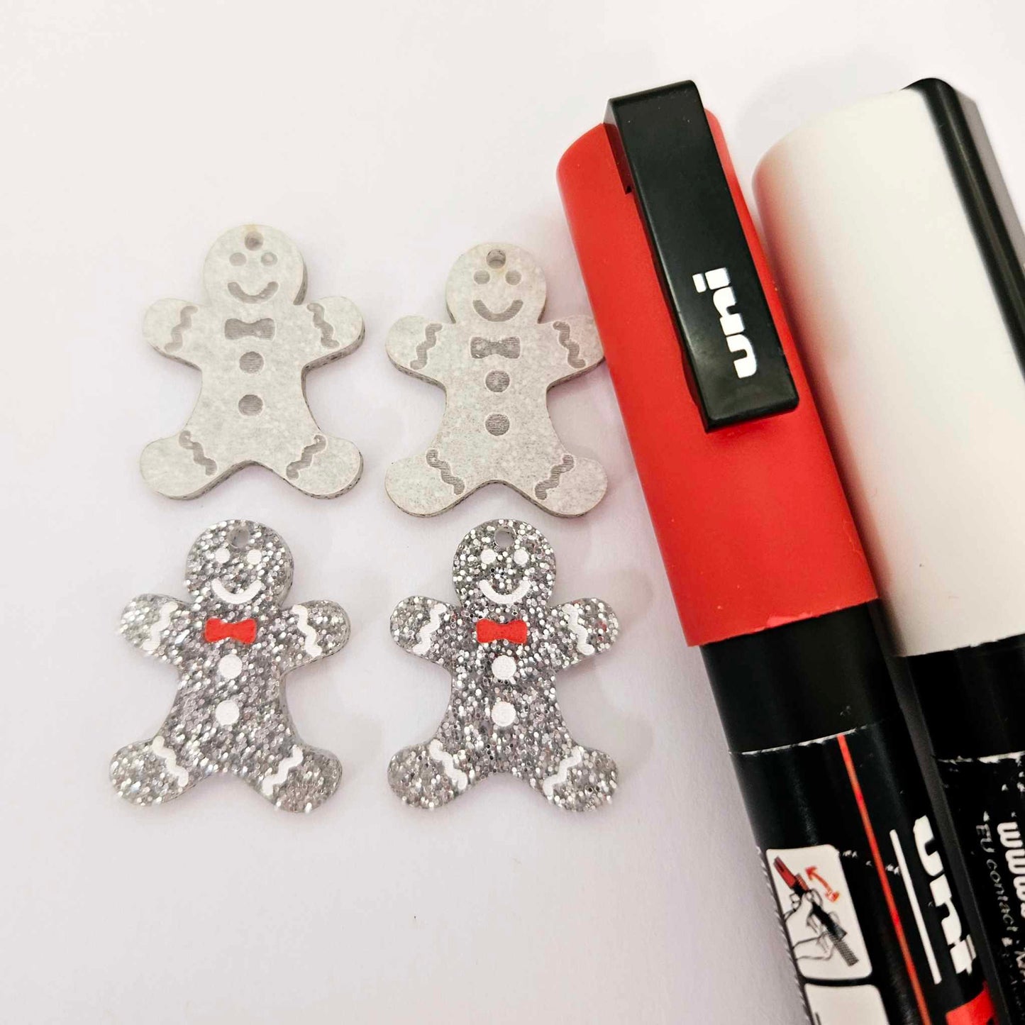 silver glitter gingerbread men Christmas Xmas DIY earring supplies laser cut acrylic mini small petite dangles blanks engraved paint fill kids