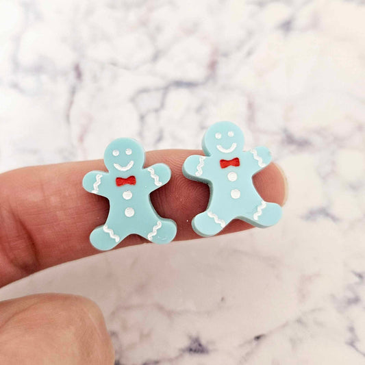 pastel turquoise aqua gingerbread men Christmas Xmas DIY earring supplies laser cut acrylic studs blanks engraved paint fill