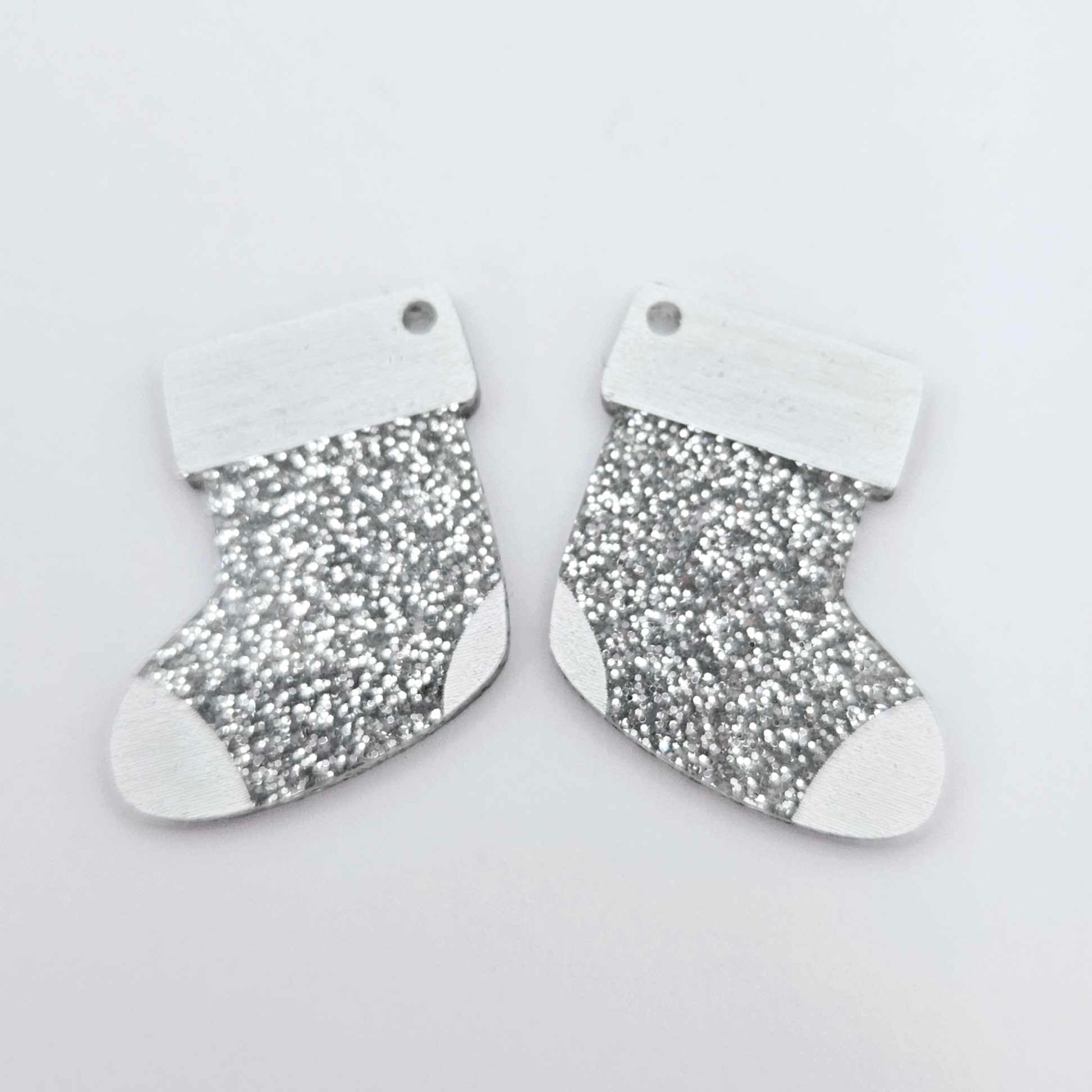 silver glitter stockings Christmas DIY earring supplies laser cut acrylic dangles blanks engraved paint fill craft