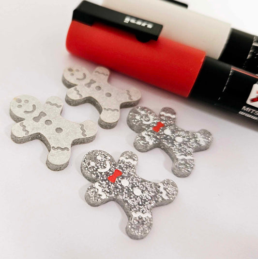 silver glitter gingerbread men Christmas Xmas DIY earring supplies laser cut acrylic mini small petite dangles blanks engraved paint fill kids