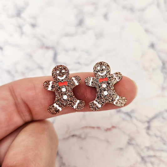 copper bronze brown glitter gingerbread men Christmas Xmas DIY earring supplies laser cut acrylic studs blanks engraved paint fill mixed pack