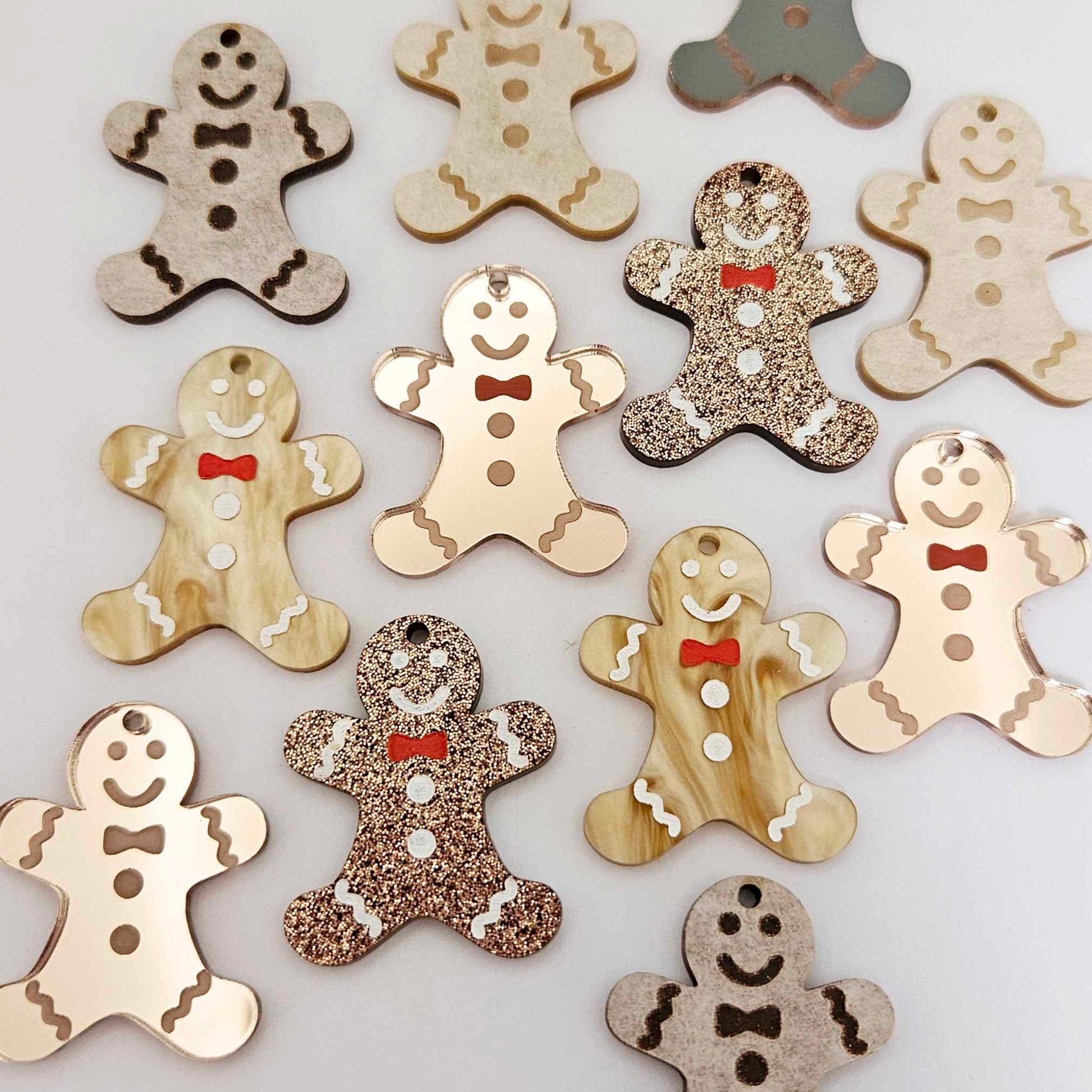 rose gold mirror copper bronze glitter caramel marble gingerbread men Christmas Xmas DIY earring supplies laser cut acrylic dangles blanks engraved paint fill mixed pack traditional colours