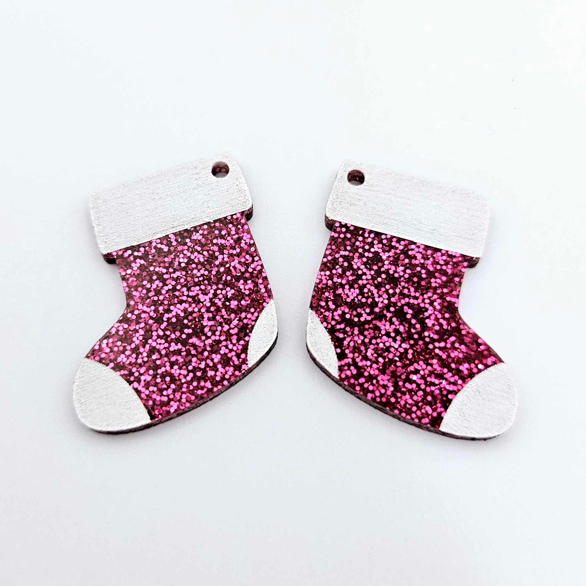 hot pink glitter stockings Christmas DIY earring supplies laser cut acrylic dangles blanks engraved paint fill craft