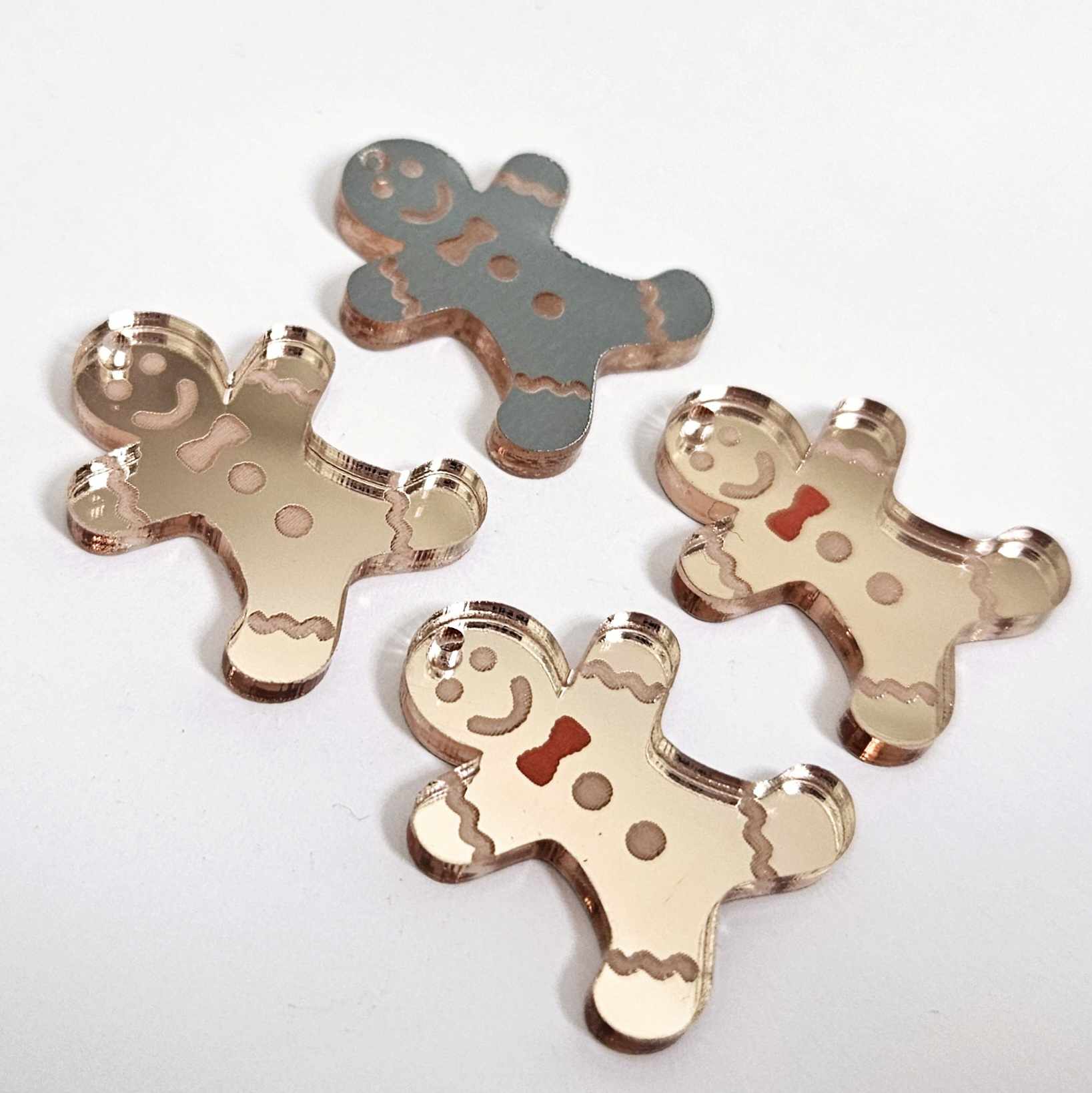 rose gold mirror gingerbread men Christmas Xmas DIY earring supplies laser cut acrylic mini small petite dangles blanks engraved paint fill kids