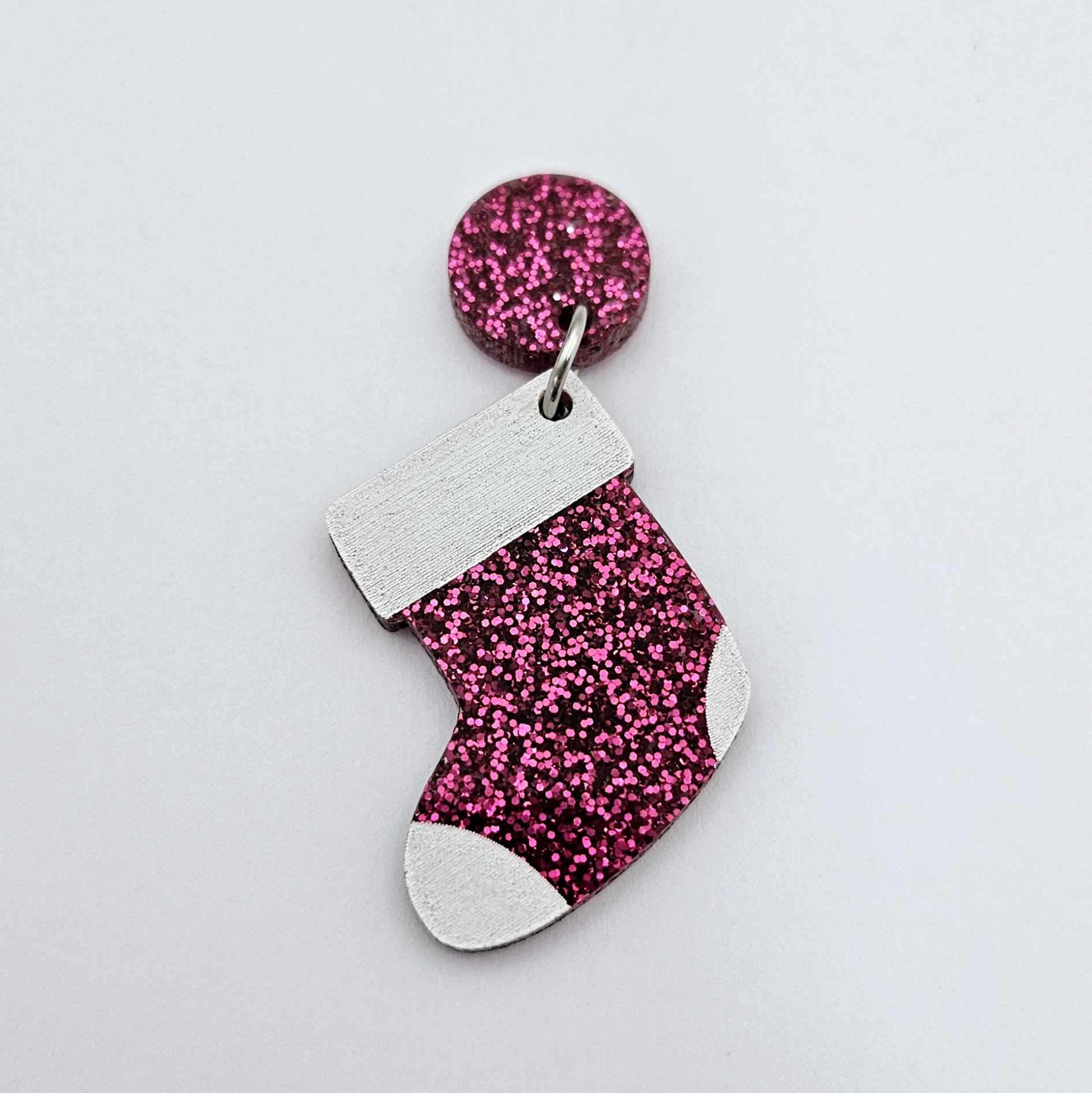 hot pink glitter stockings Christmas DIY earring supplies laser cut acrylic dangles blanks engraved paint fill craft