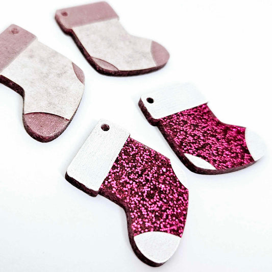 hot pink glitter stockings Christmas DIY earring supplies laser cut acrylic dangles blanks engraved paint fill craft
