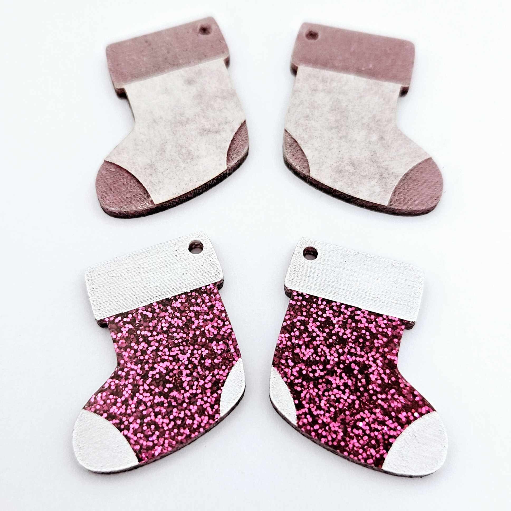 hot pink glitter stockings Christmas DIY earring supplies laser cut acrylic dangles blanks engraved paint fill craft