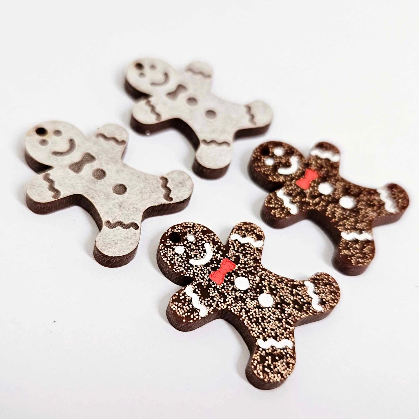 copper bronze brown glitter gingerbread men Christmas Xmas DIY earring supplies laser cut acrylic mini small petite dangles blanks engraved paint fill kids