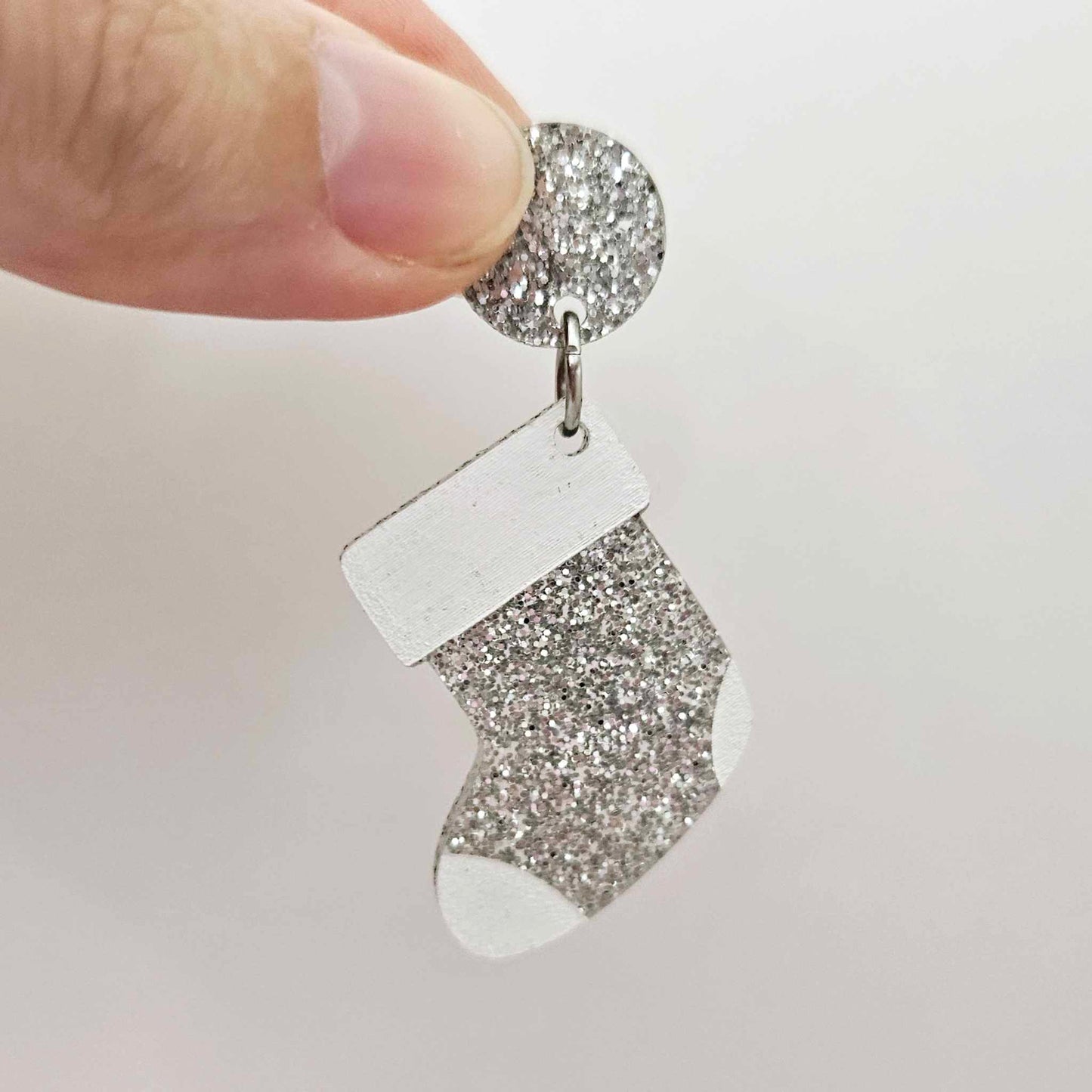 silver glitter stockings Christmas DIY earring supplies laser cut acrylic dangles blanks engraved paint fill craft