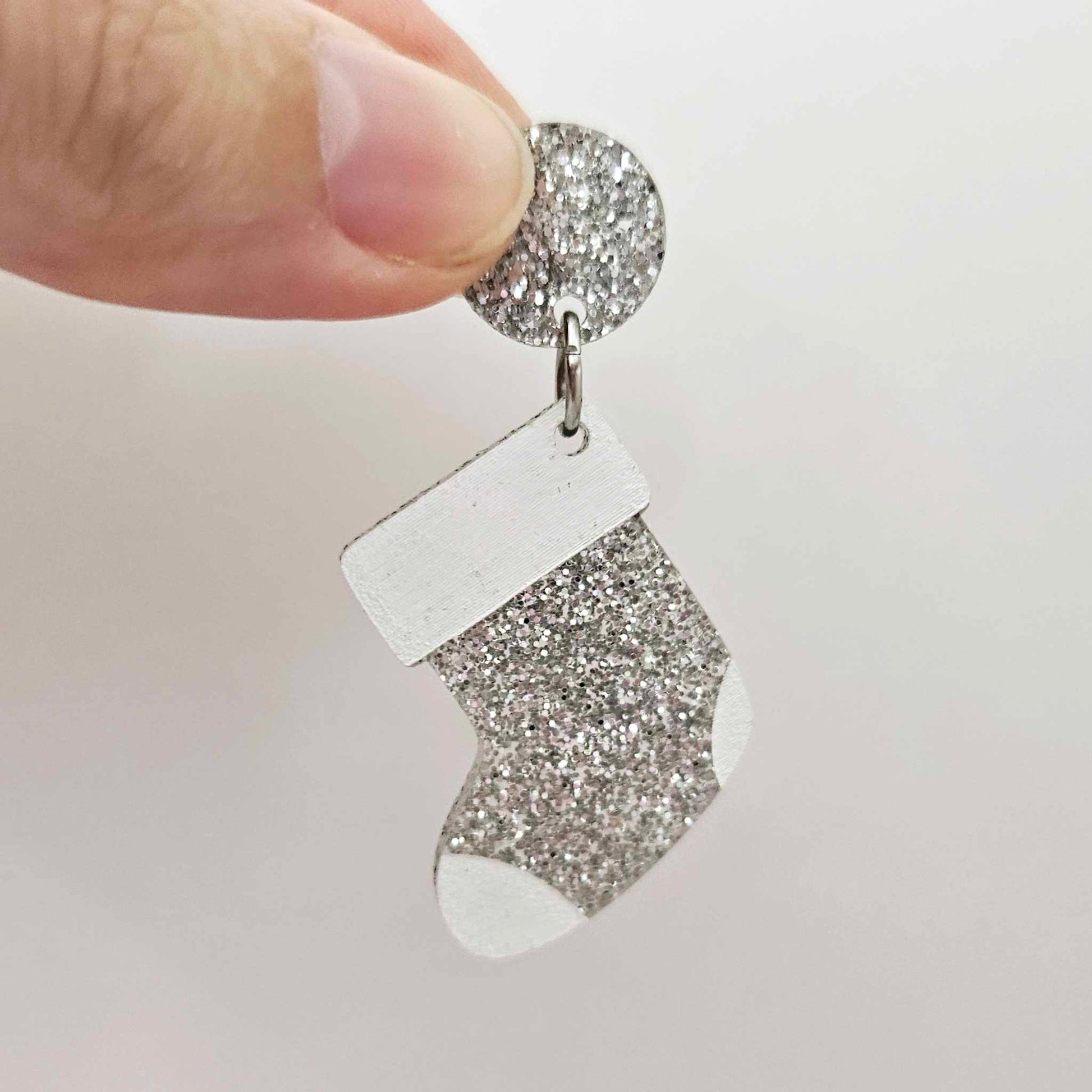 silver glitter stockings Christmas DIY earring supplies laser cut acrylic dangles blanks engraved paint fill craft