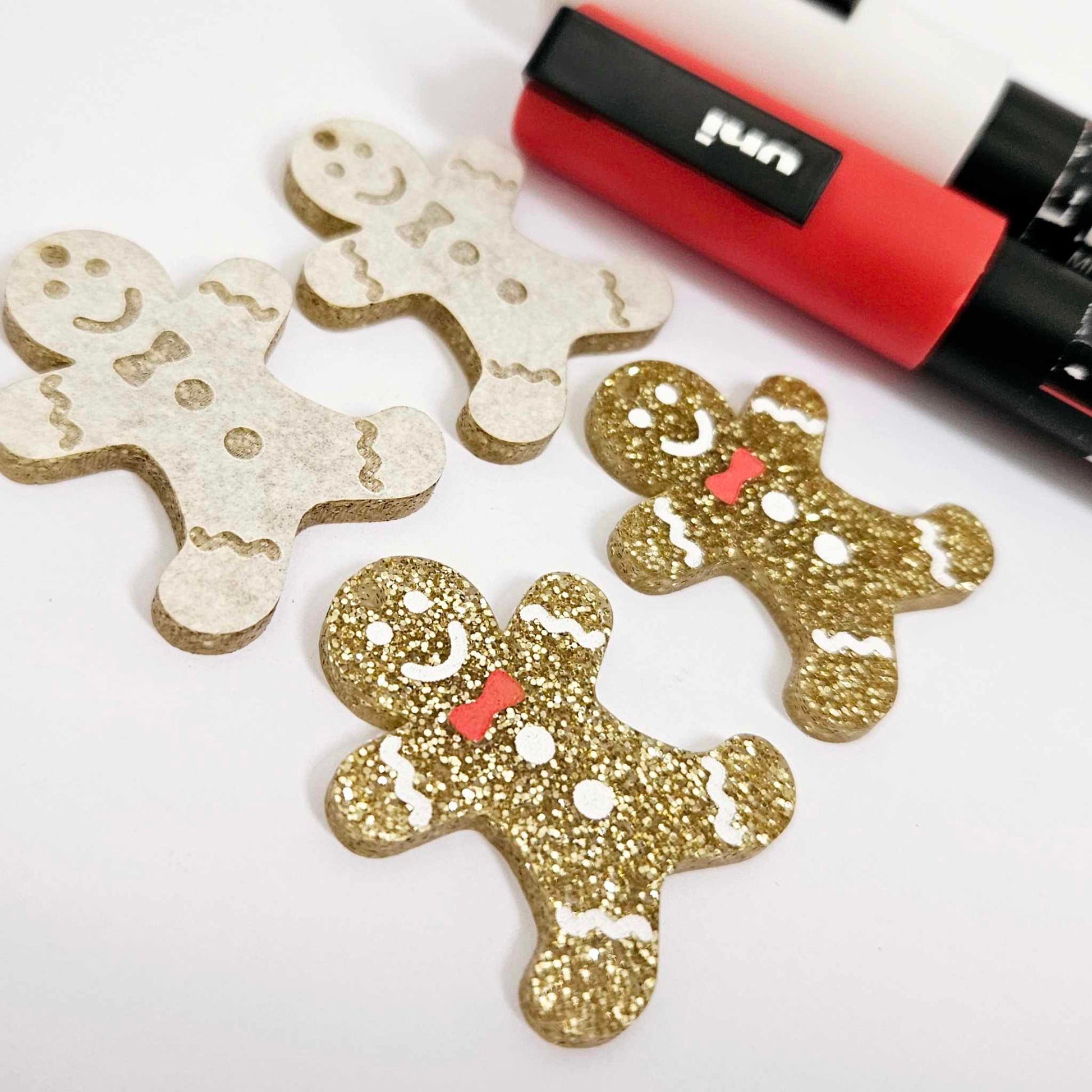 gold glitter gingerbread men Christmas Xmas DIY earring supplies laser cut acrylic dangles blanks engraved paint fill