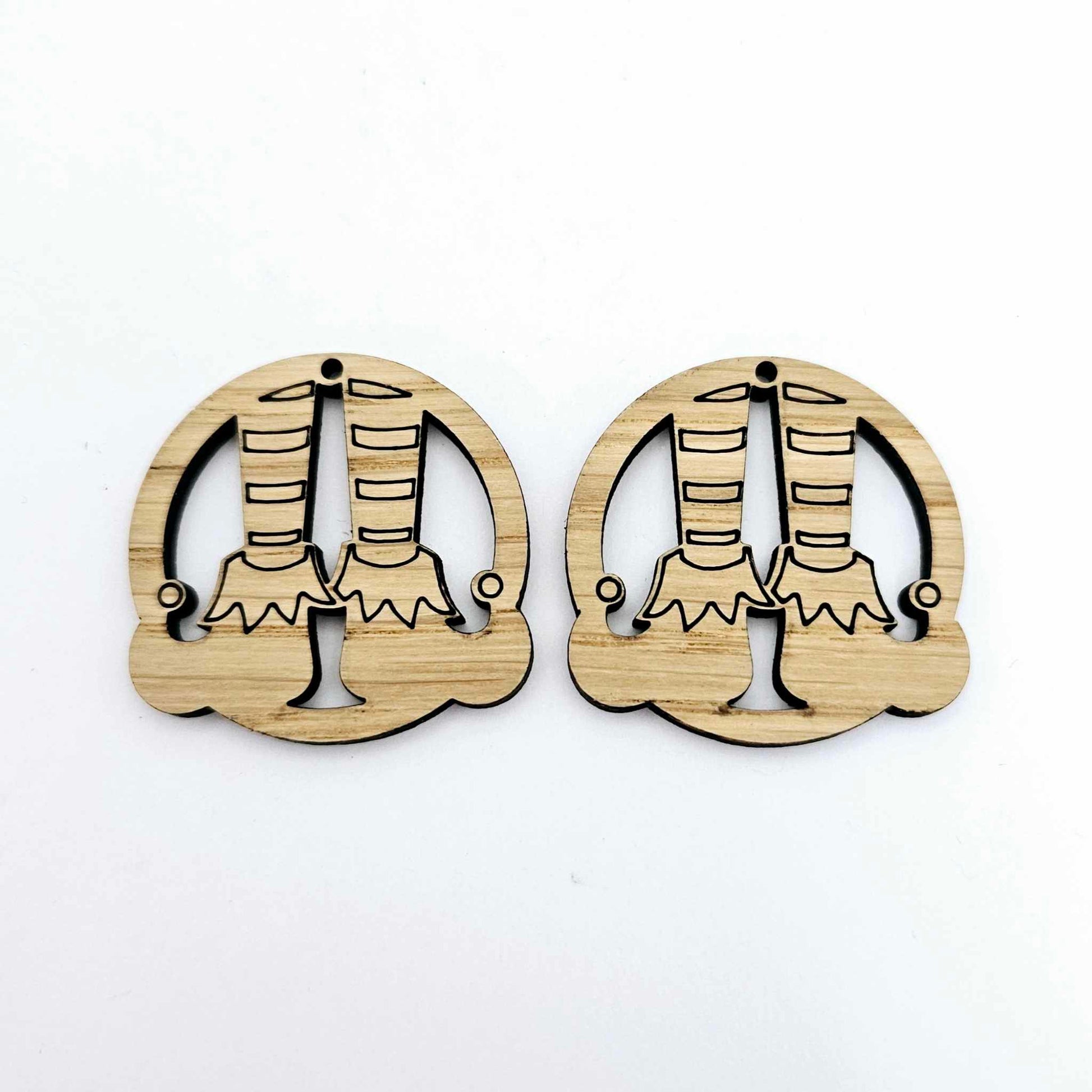 oak wood veneer elf legs hoops Christmas Xmas DIY earring supplies laser cut acrylic paint fill engraved