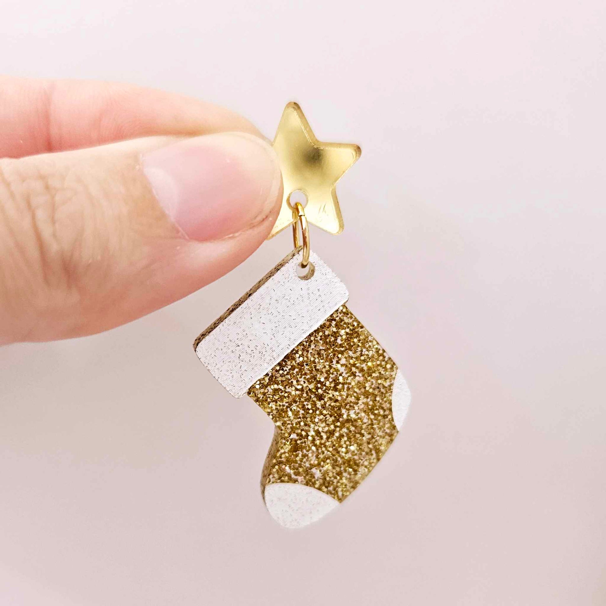 gold glitter stockings Christmas DIY earring supplies laser cut acrylic dangles blanks engraved paint fill craft