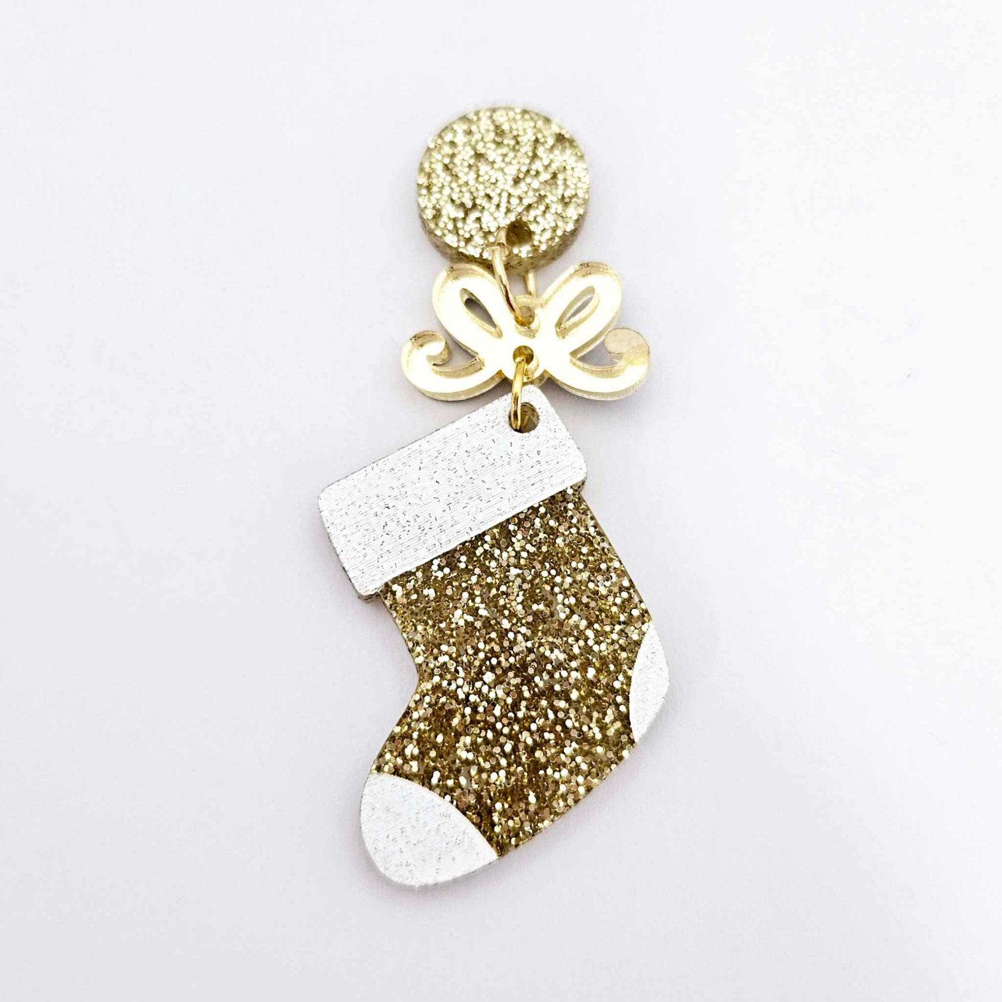 gold glitter stockings Christmas DIY earring supplies laser cut acrylic dangles blanks engraved paint fill craft
