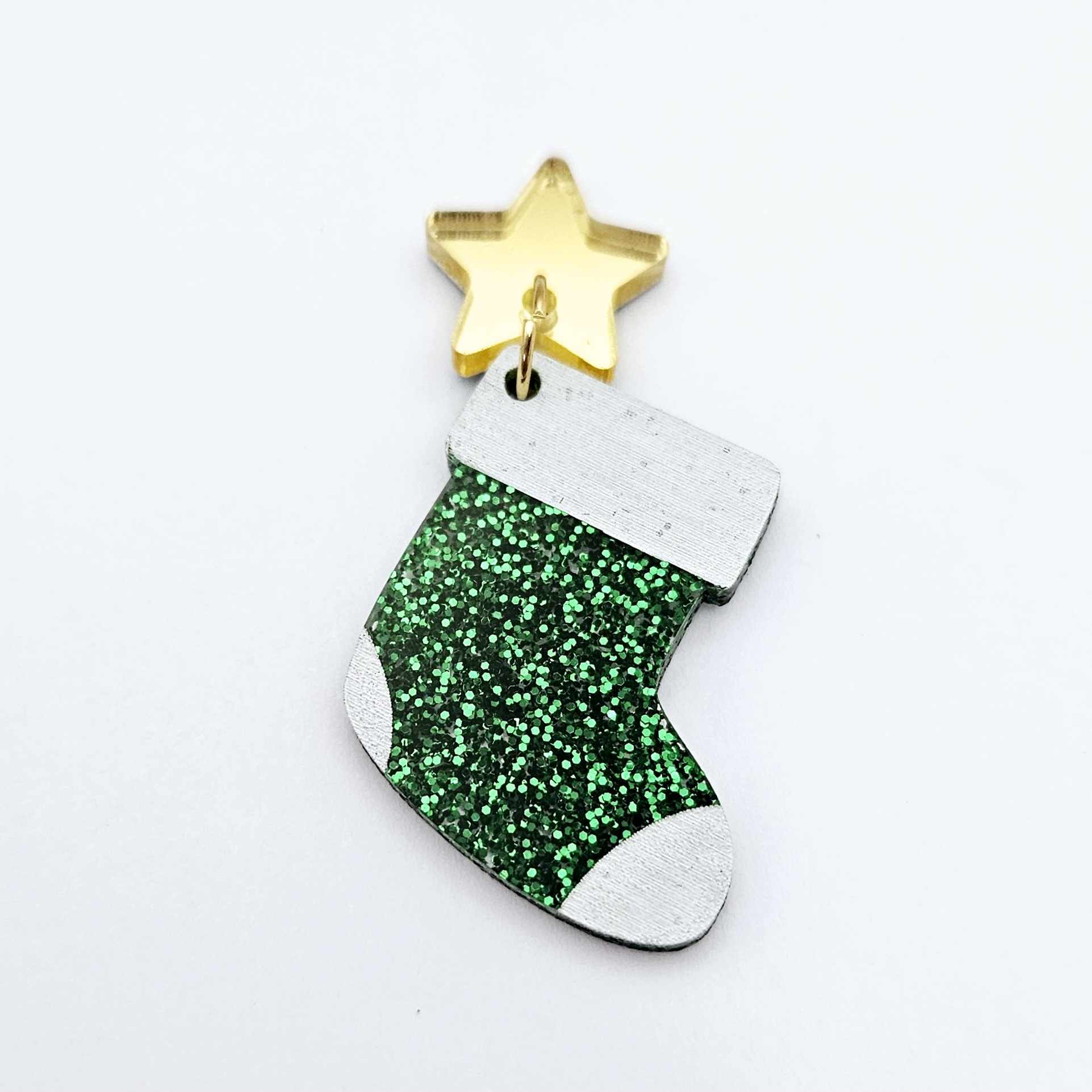 green glitter stockings Christmas DIY earring supplies laser cut acrylic dangles blanks engraved paint fill craft