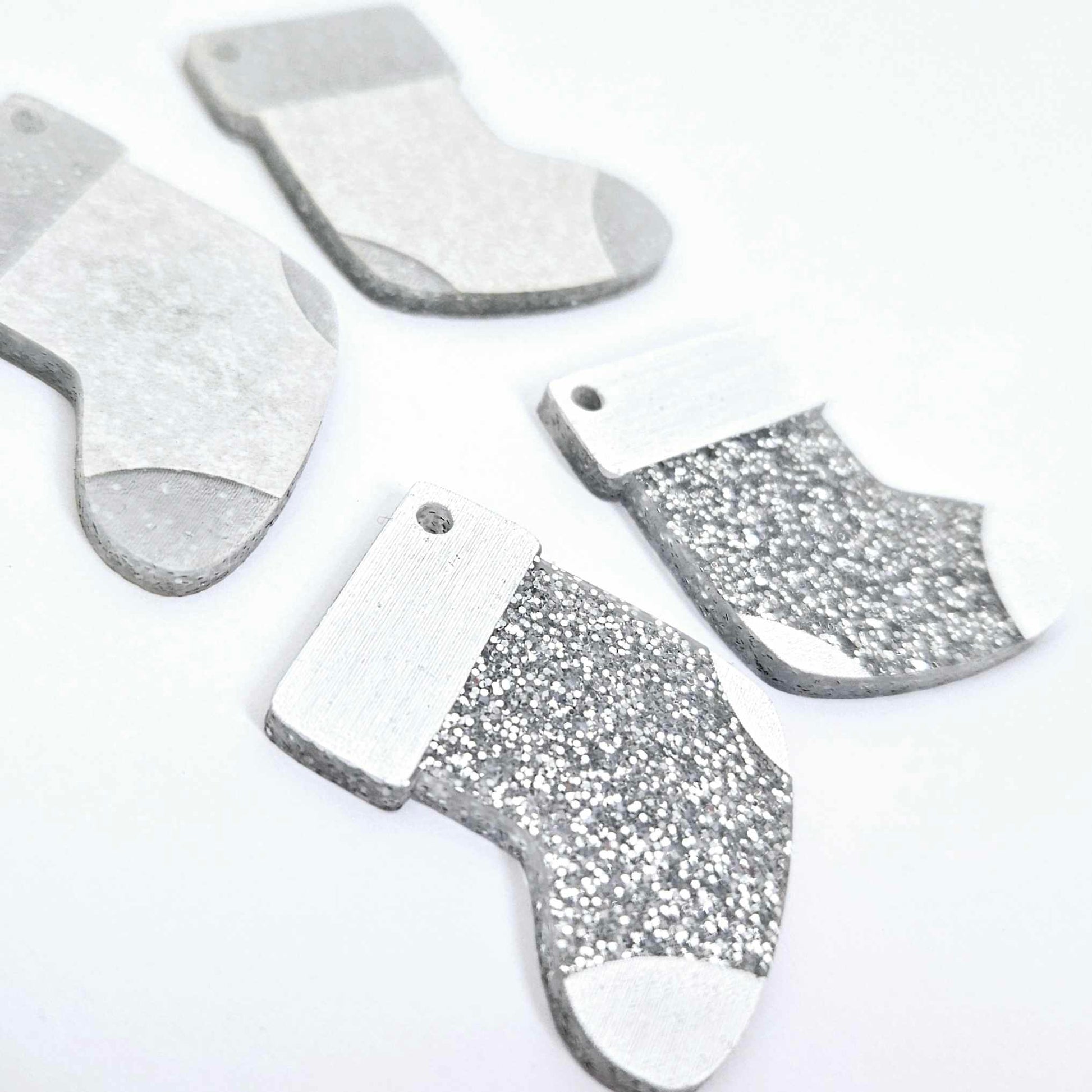 silver glitter stockings Christmas DIY earring supplies laser cut acrylic dangles blanks engraved paint fill craft