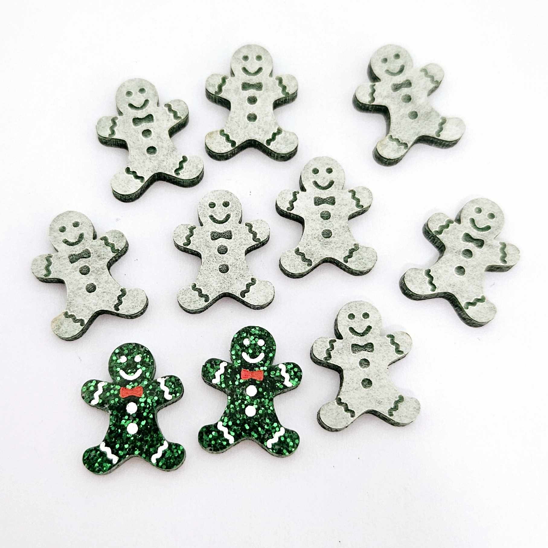 green glitter gingerbread men Christmas Xmas DIY earring supplies laser cut acrylic studs blanks engraved paint fill mixed pack