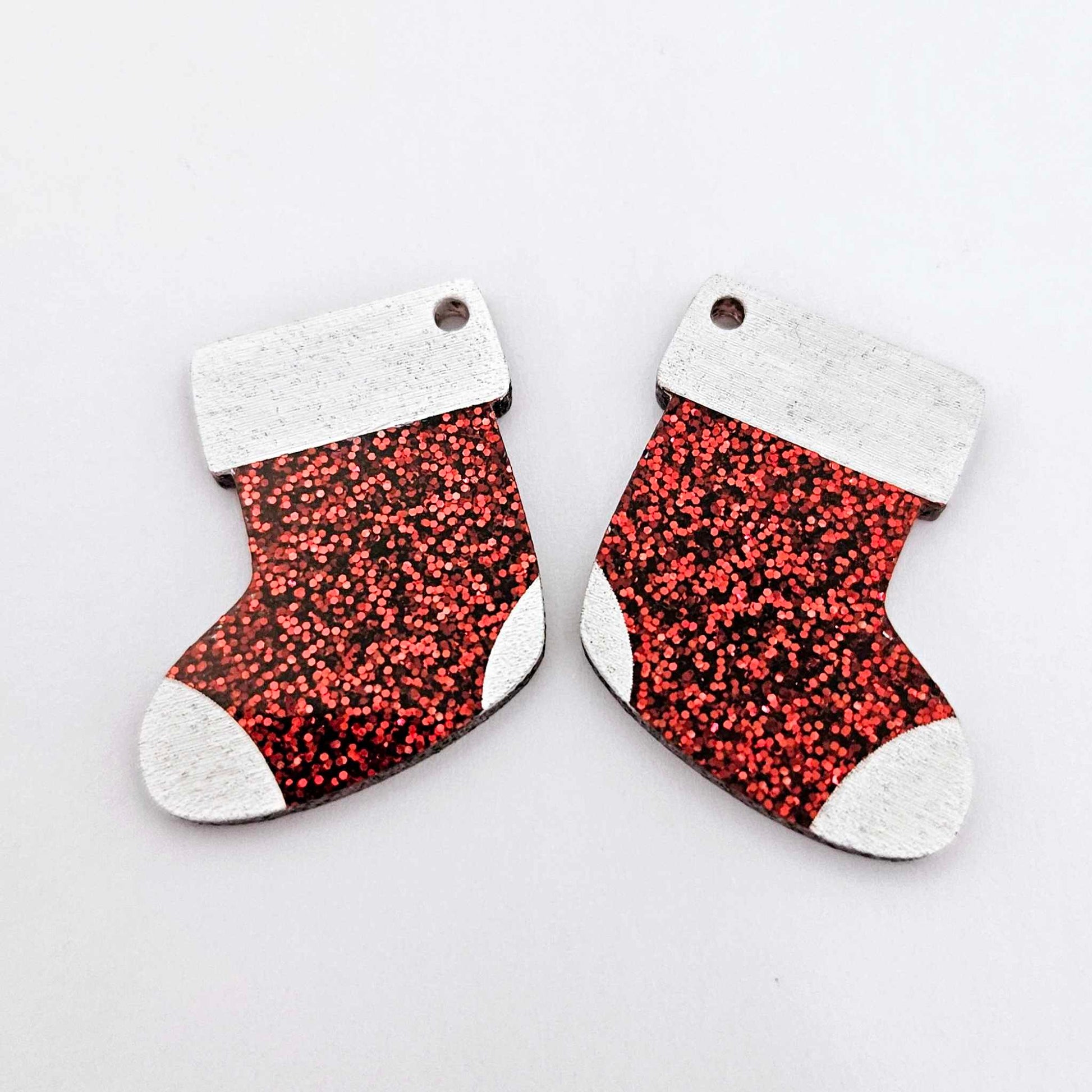 red glitter stockings Christmas DIY earring supplies laser cut acrylic dangles blanks engraved paint fill craft
