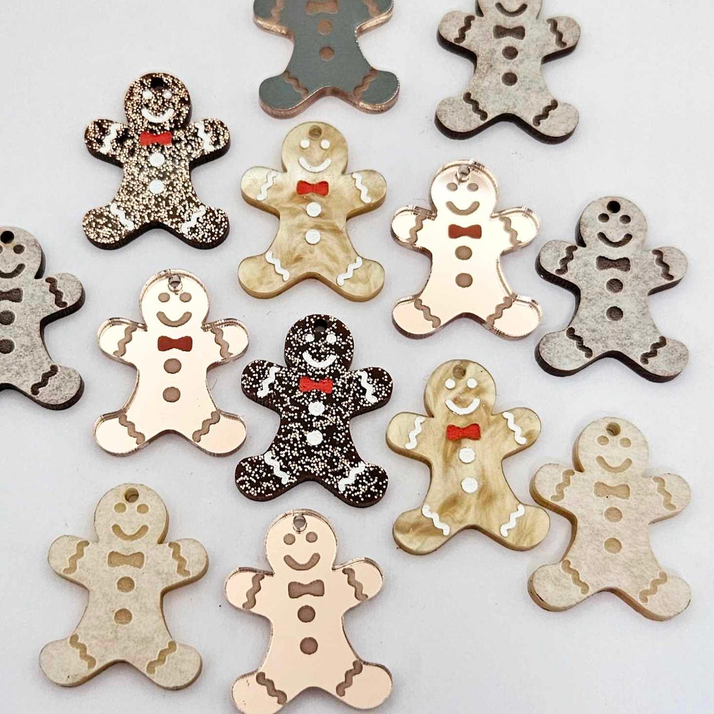 gold brown pearl marble rose gold mirror copper glitter mixed pack gingerbread men Christmas Xmas DIY earring supplies laser cut acrylic mini small petite dangles blanks engraved paint fill kids