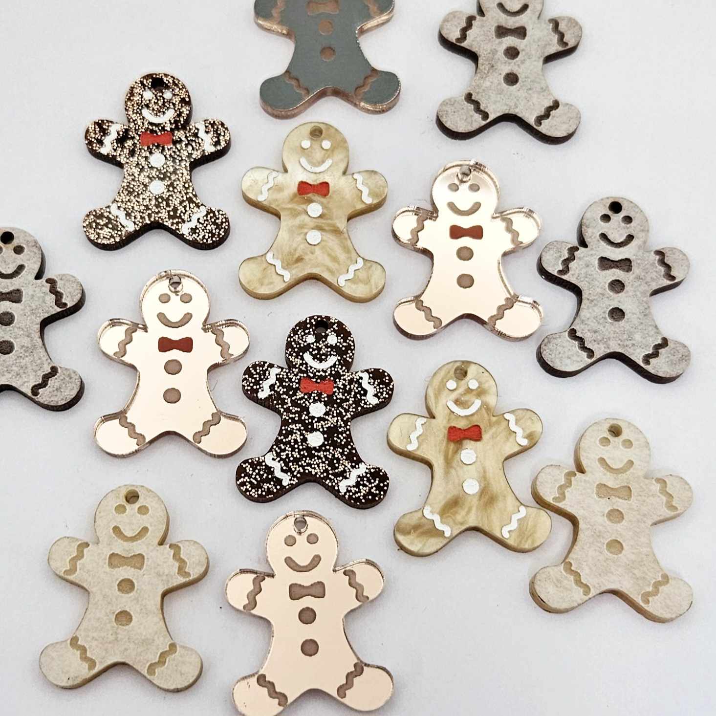 gold brown pearl marble rose gold mirror copper glitter mixed pack gingerbread men Christmas Xmas DIY earring supplies laser cut acrylic mini small petite dangles blanks engraved paint fill kids