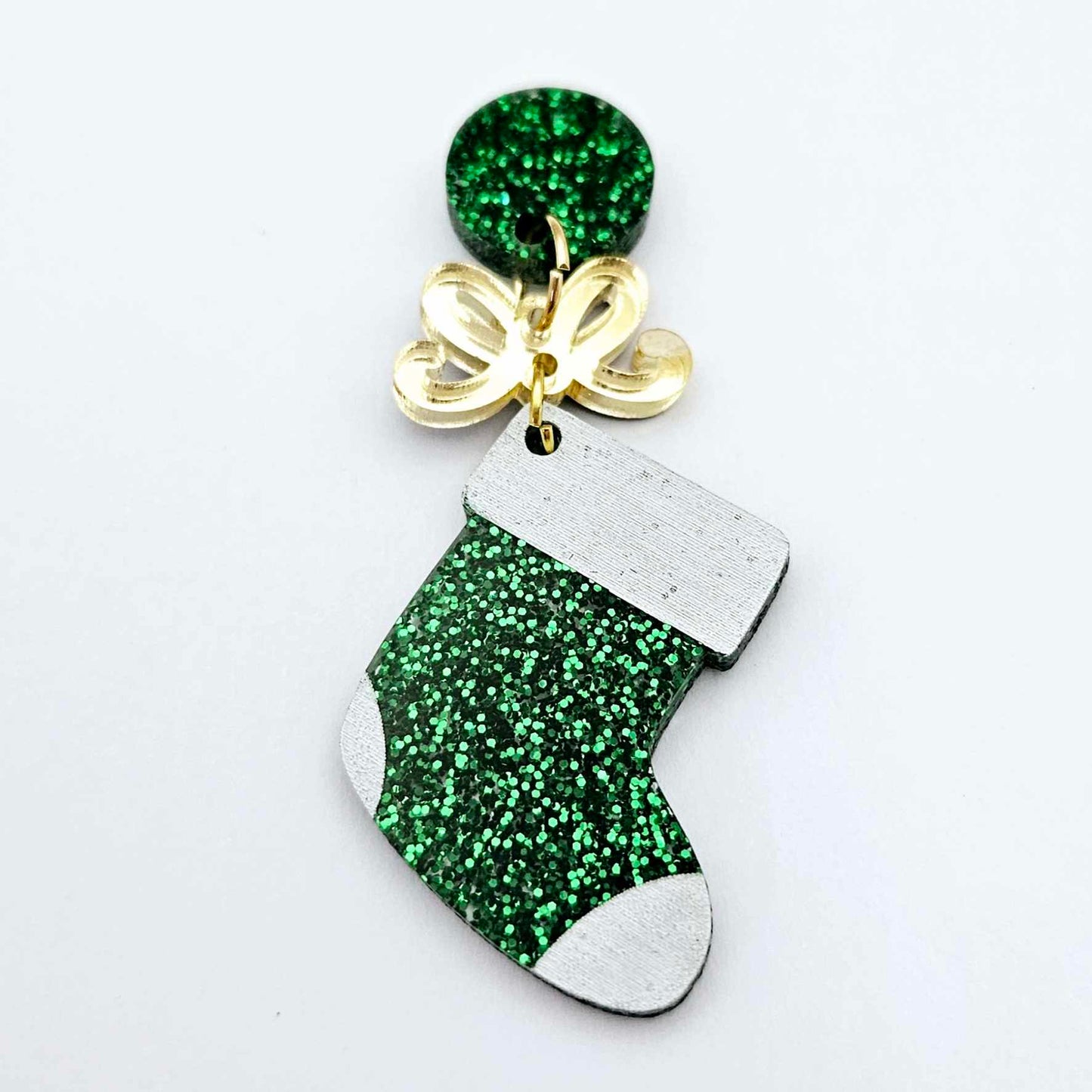 green glitter stockings Christmas DIY earring supplies laser cut acrylic dangles blanks engraved paint fill craft