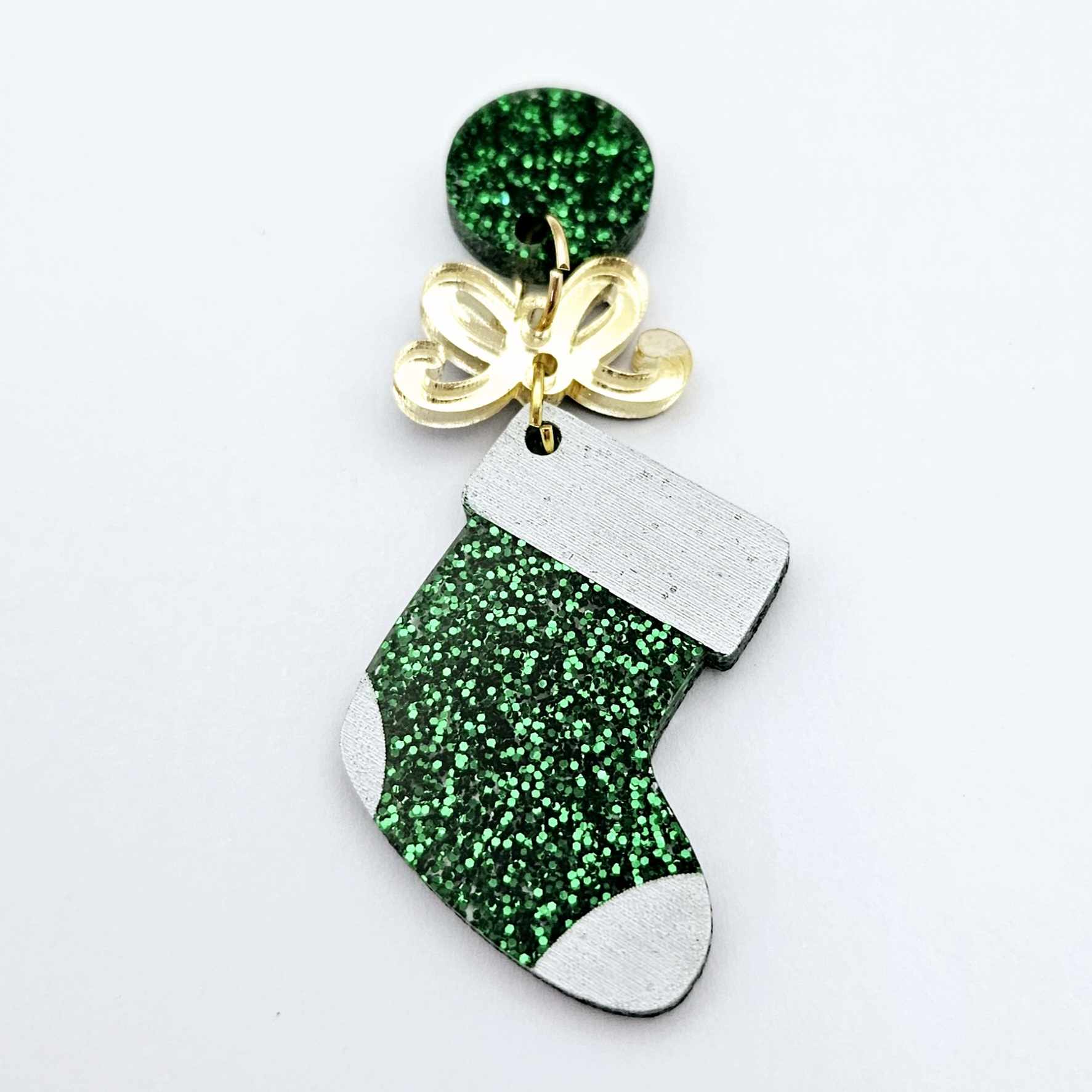 green glitter stockings Christmas DIY earring supplies laser cut acrylic dangles blanks engraved paint fill craft