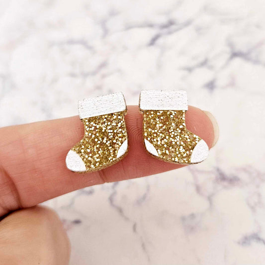 gold glitter stockings Christmas Xmas DIY earring supplies laser cut acrylic studs blanks paint fill engraved