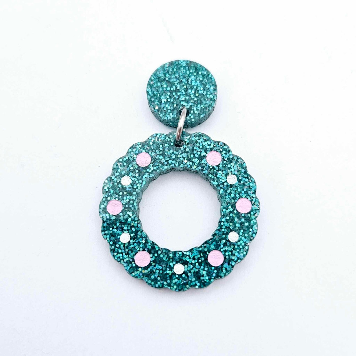 teal glitter wreath Christmas Xmas bows DIY earring supplies laser cut acrylic dangles blanks engraved paint filled baubles layered hoops