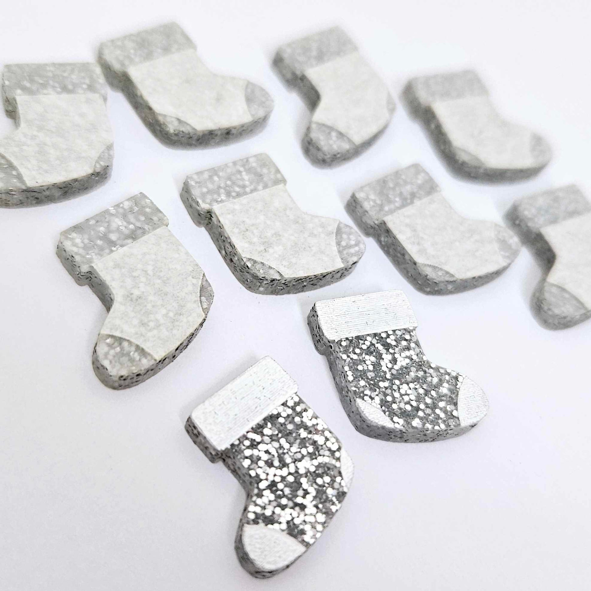 silver glitter stockings Christmas Xmas DIY earring supplies laser cut acrylic studs blanks paint fill engraved