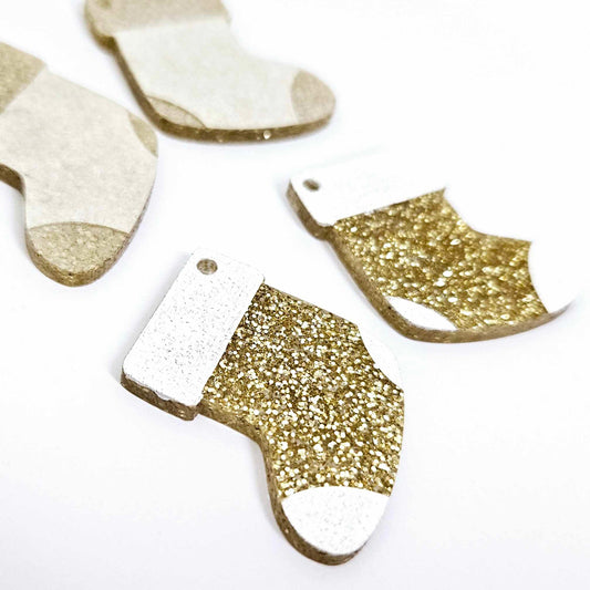 gold glitter stockings Christmas DIY earring supplies laser cut acrylic dangles blanks engraved paint fill craft