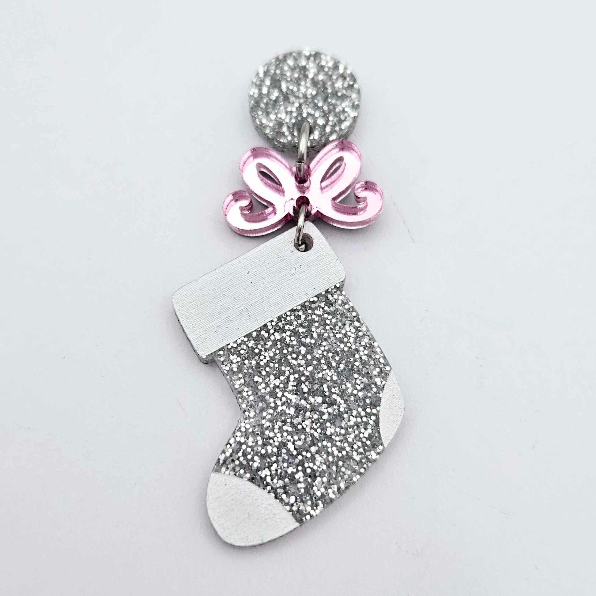 silver glitter stockings Christmas DIY earring supplies laser cut acrylic dangles blanks engraved paint fill craft