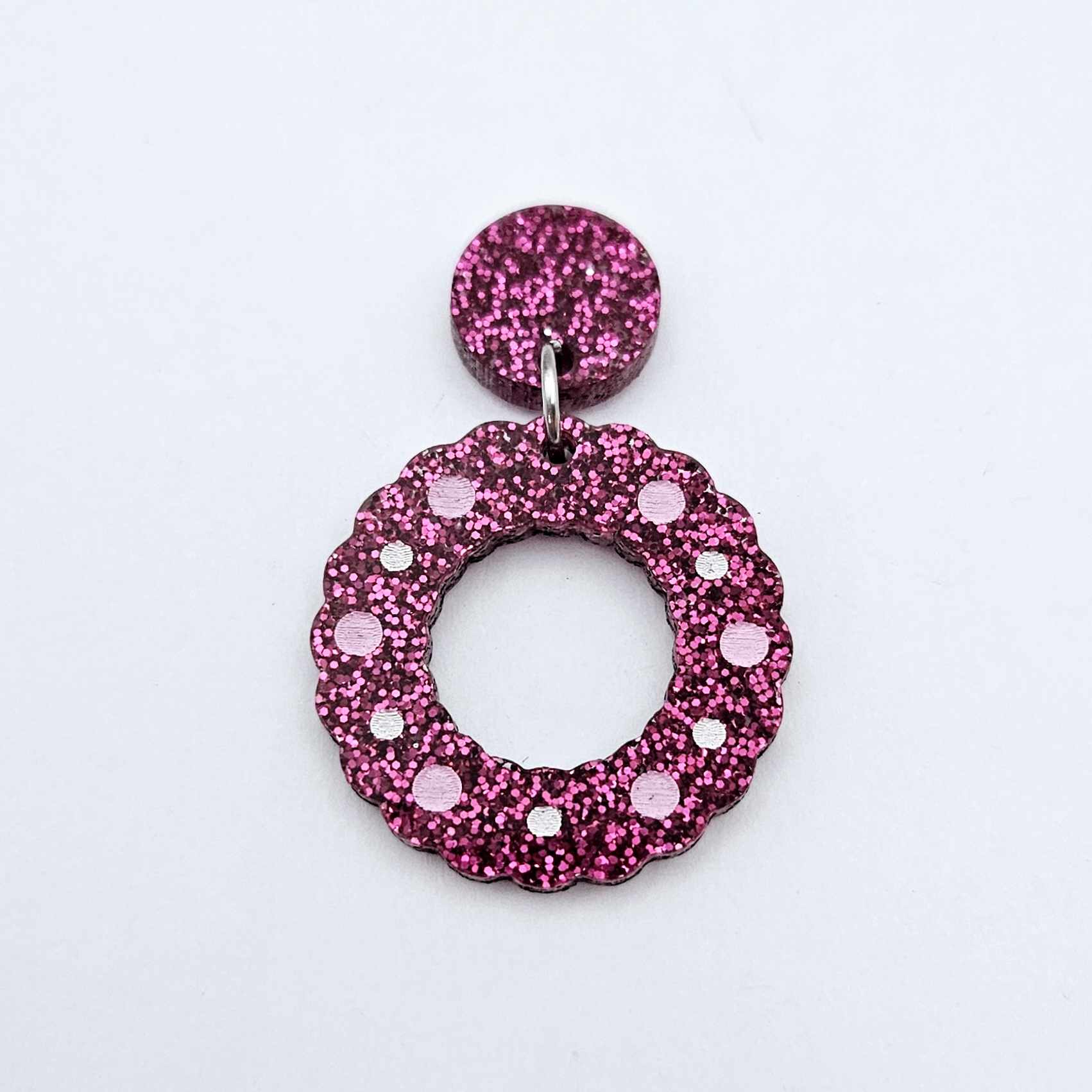 hot pink glitter wreath Christmas Xmas bows DIY earring supplies laser cut acrylic dangles blanks engraved paint filled baubles layered hoops