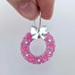 pink glitter wreath Christmas Xmas bows DIY earring supplies laser cut acrylic dangles blanks engraved paint filled baubles layered hoops